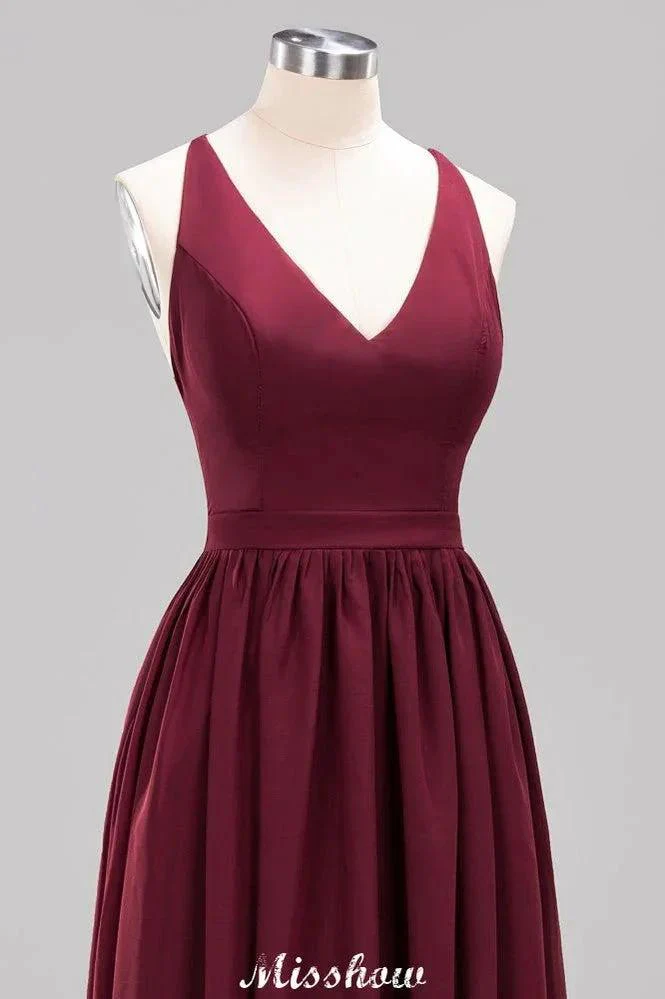 Chiffon Lace A-line Bridesmaid Dresses | V-Neck Sleeveless Floor Length Maid of the Honor Dresses - Image 8
