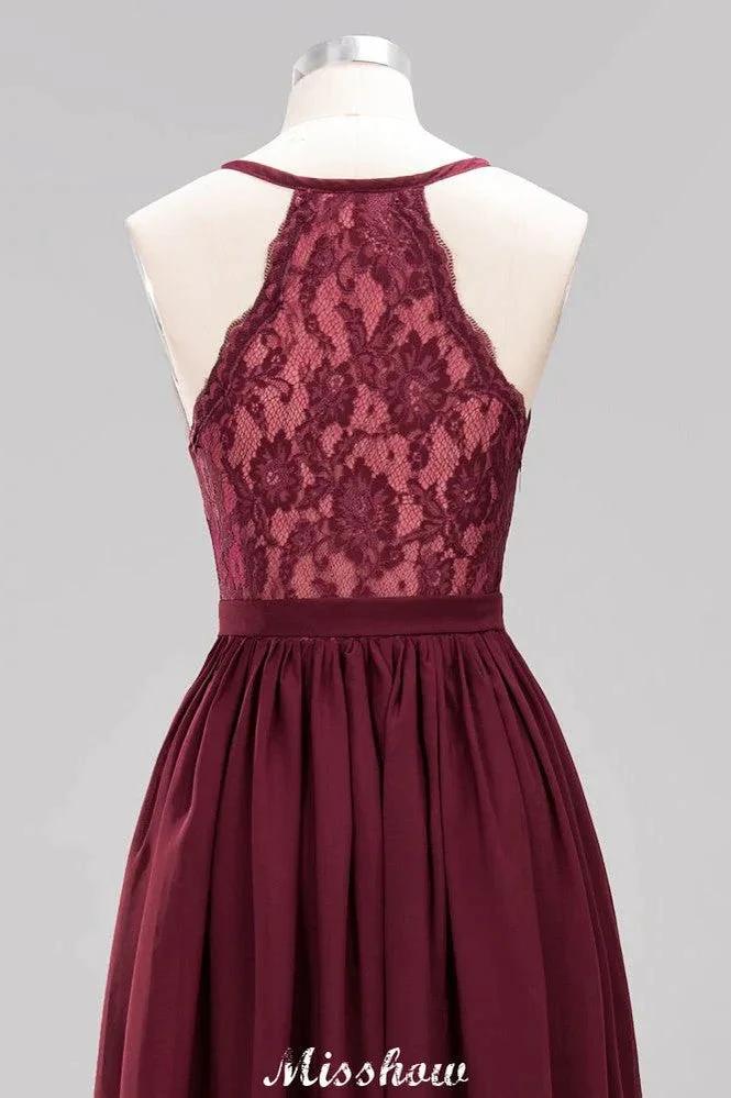 Chiffon Lace A-line Bridesmaid Dresses | V-Neck Sleeveless Floor Length Maid of the Honor Dresses - Image 9