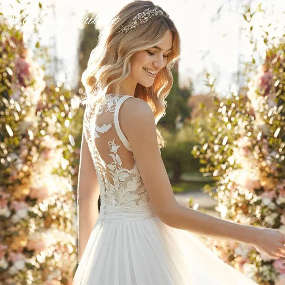 Chiffon Lace Bridal Dresses Deep V-Neck Wedding Gown A-Line Sleeveless robe de mariée bohème Buttons Backless Bride Custom Made - Image 4