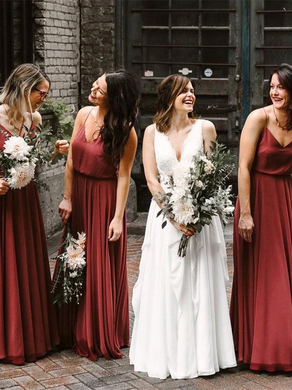 Chiffon Long Bridesmaid Dresses A-line Spaghetti Straps Gowns  BD092 - Image 2
