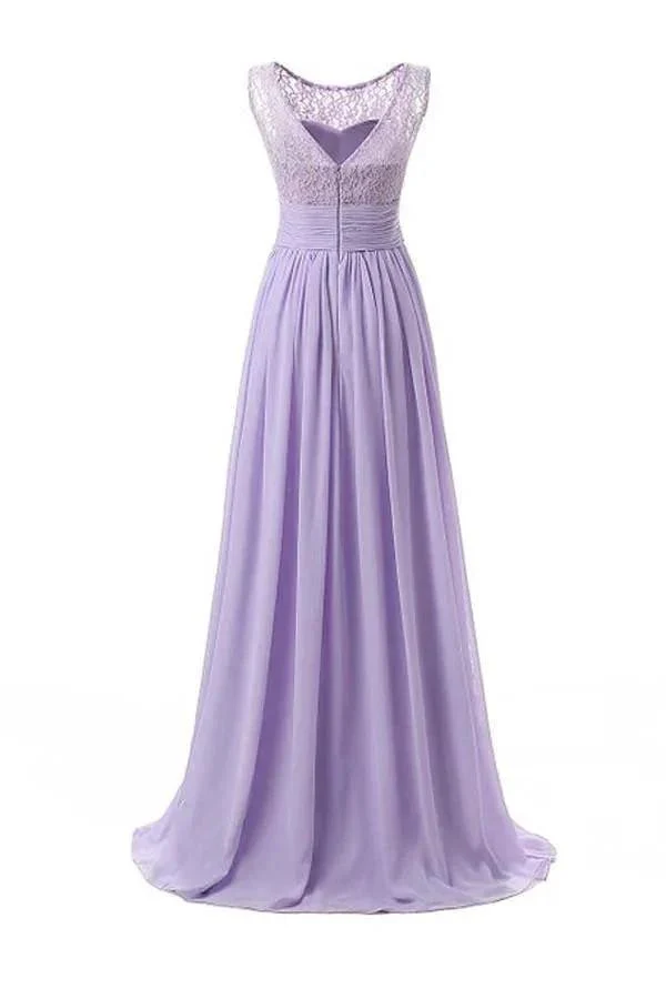 Chiffon Long Prom Dress Scoop Bridesmaid Dress Lace  PG 204 - Image 2
