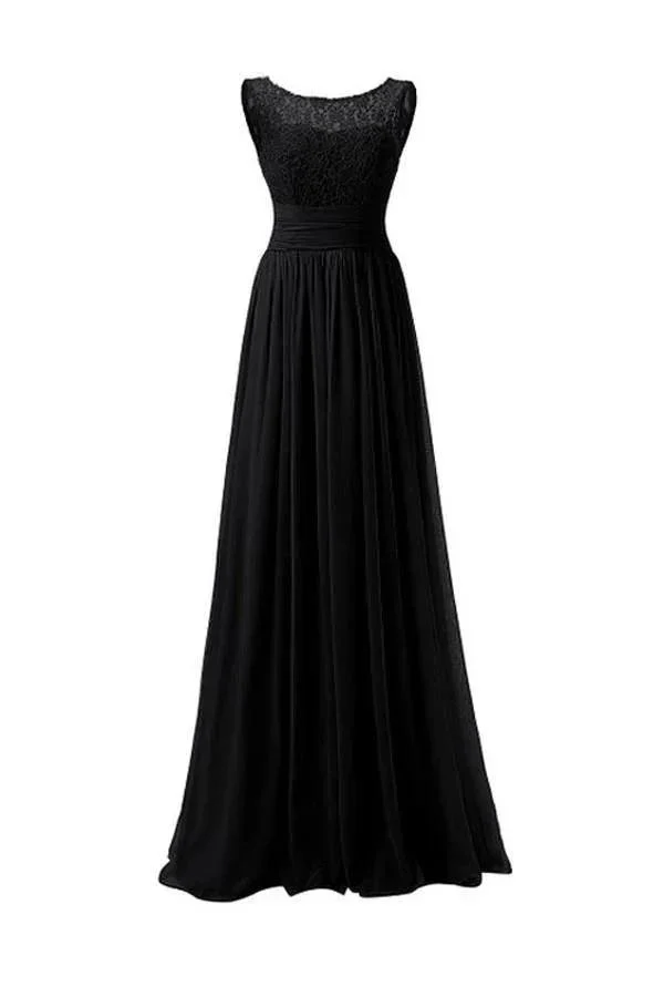 Chiffon Long Prom Dress Scoop Bridesmaid Dress Lace  PG 204 - Image 3