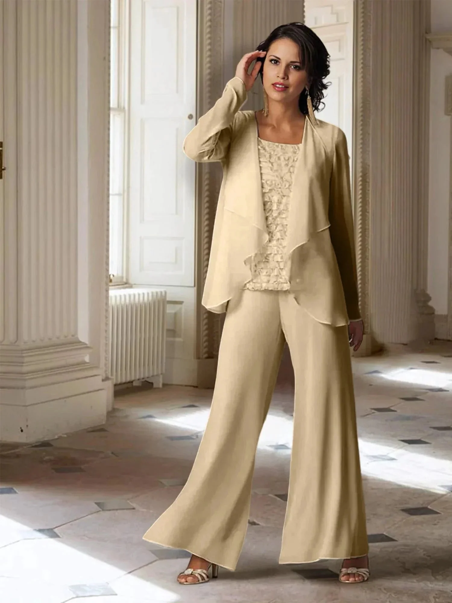 Chiffon Long Sleeves Mother of the Bride Pantsuits with Jacket - Image 10