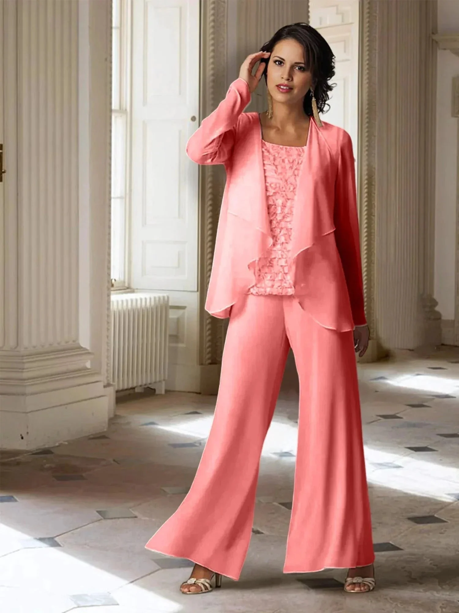 Chiffon Long Sleeves Mother of the Bride Pantsuits with Jacket - Image 11