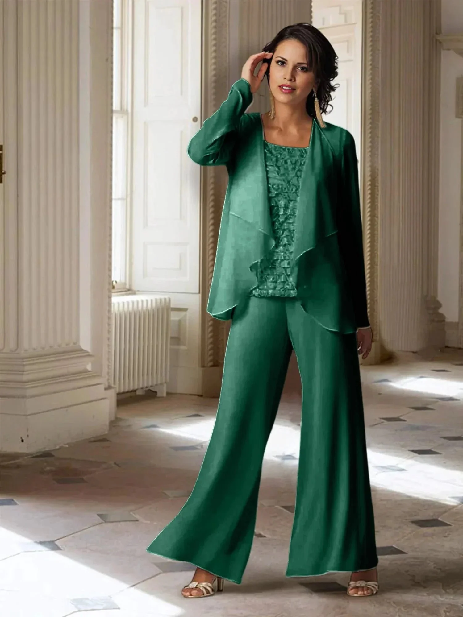 Chiffon Long Sleeves Mother of the Bride Pantsuits with Jacket - Image 12