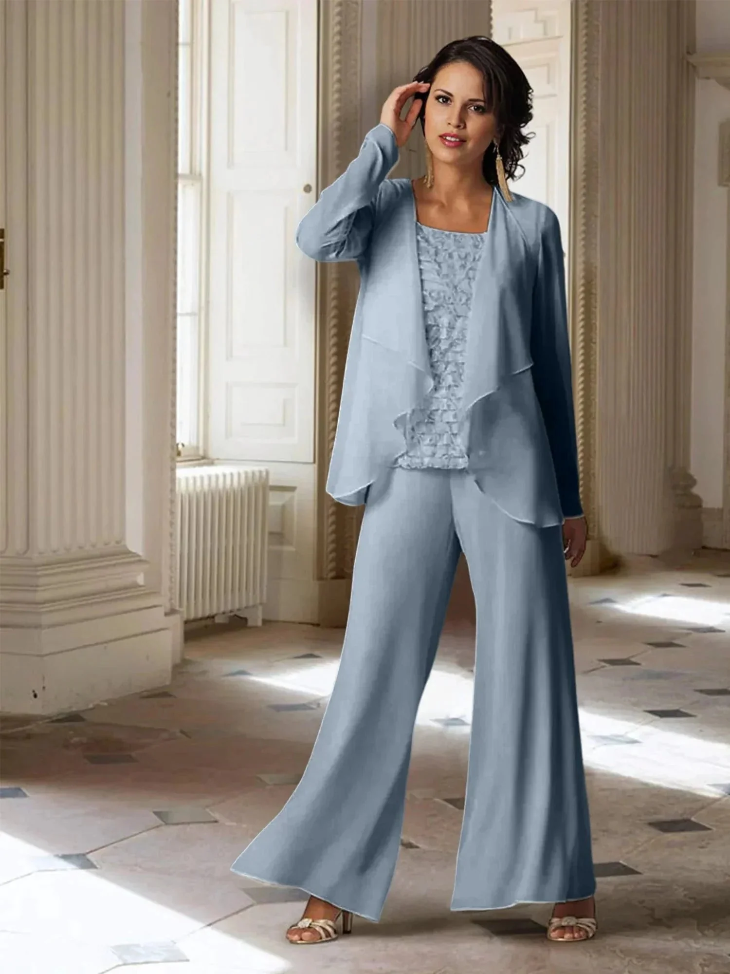 Chiffon Long Sleeves Mother of the Bride Pantsuits with Jacket - Image 14