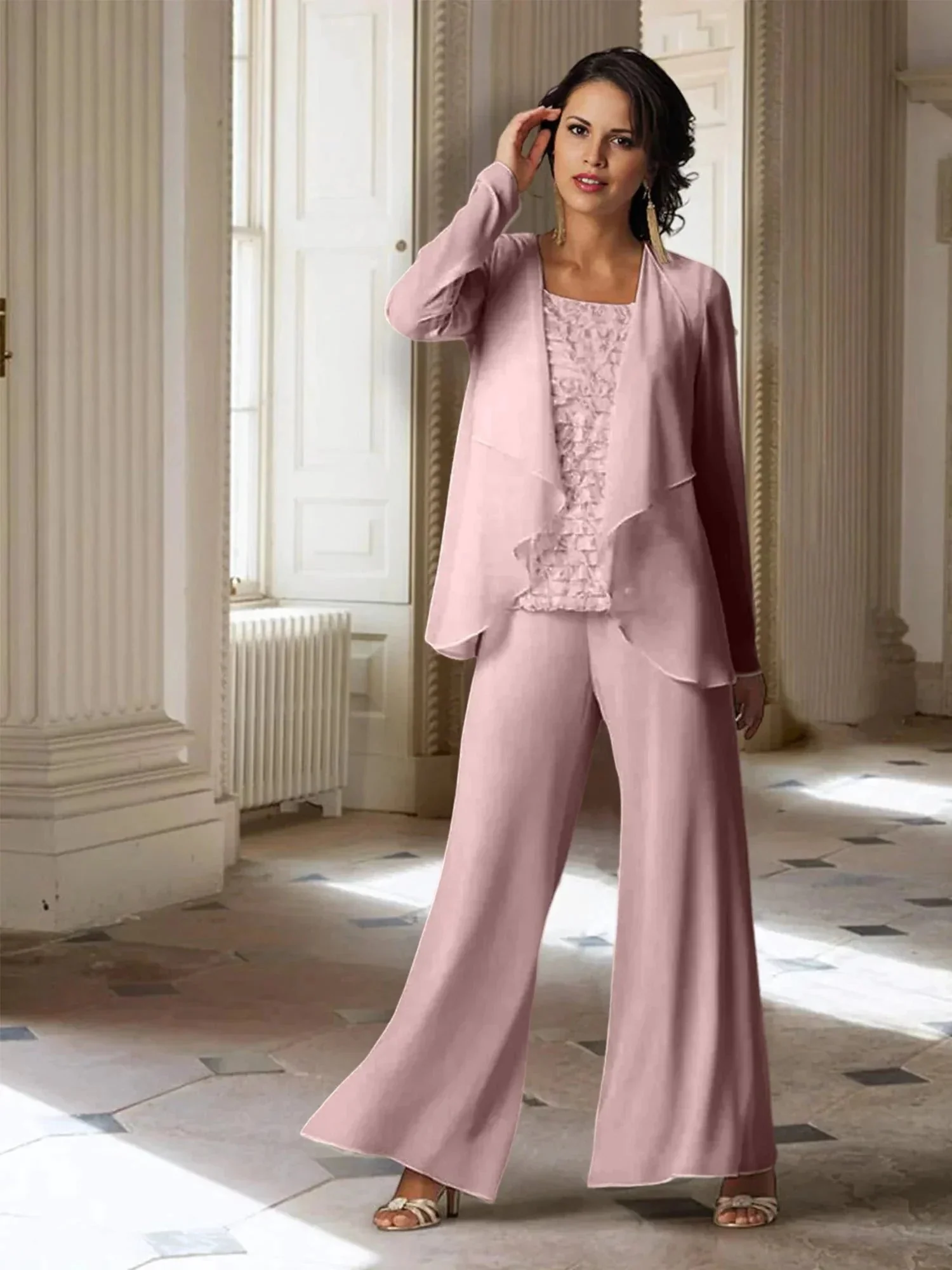 Chiffon Long Sleeves Mother of the Bride Pantsuits with Jacket - Image 15