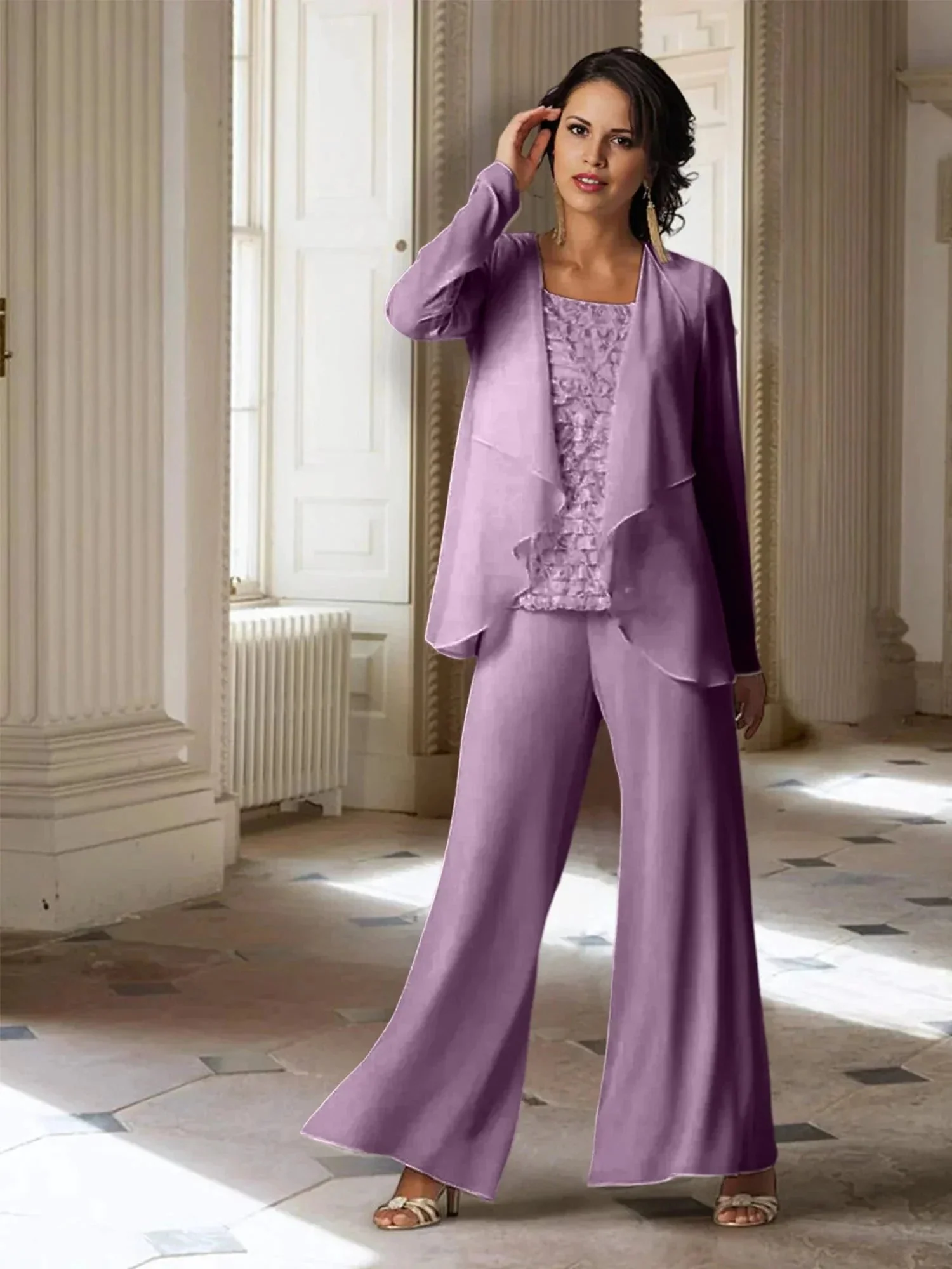 Chiffon Long Sleeves Mother of the Bride Pantsuits with Jacket - Image 16