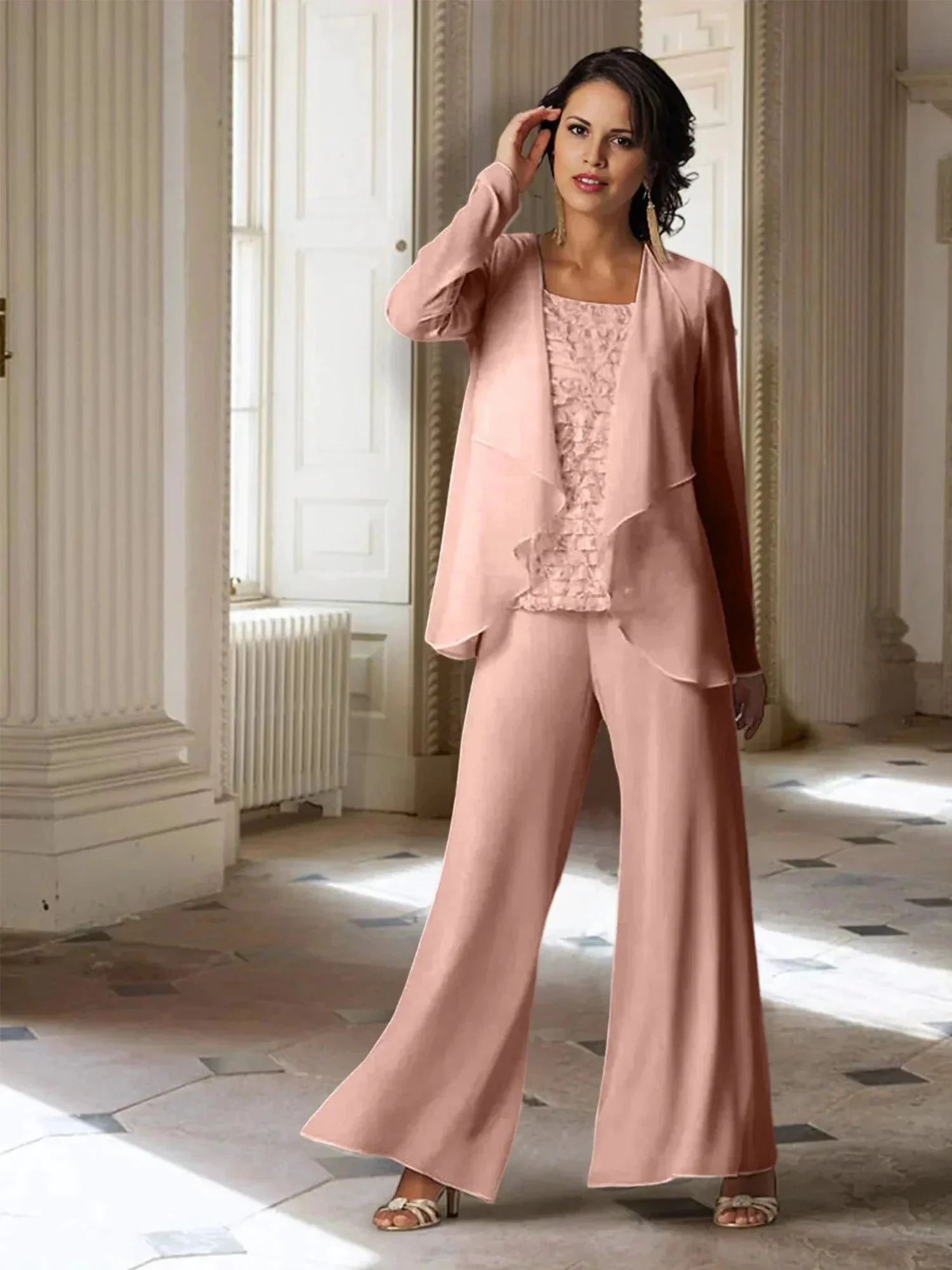 Chiffon Long Sleeves Mother of the Bride Pantsuits with Jacket - Image 17