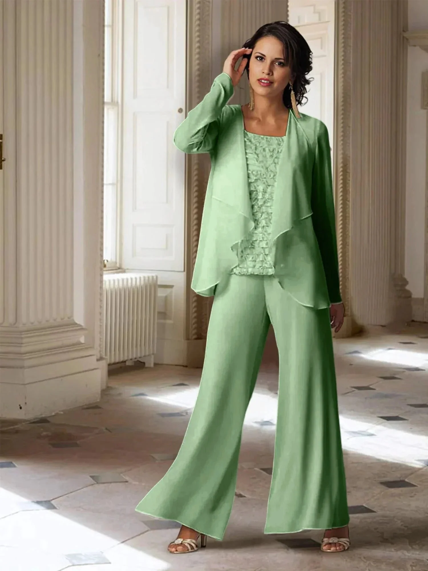 Chiffon Long Sleeves Mother of the Bride Pantsuits with Jacket - Image 18