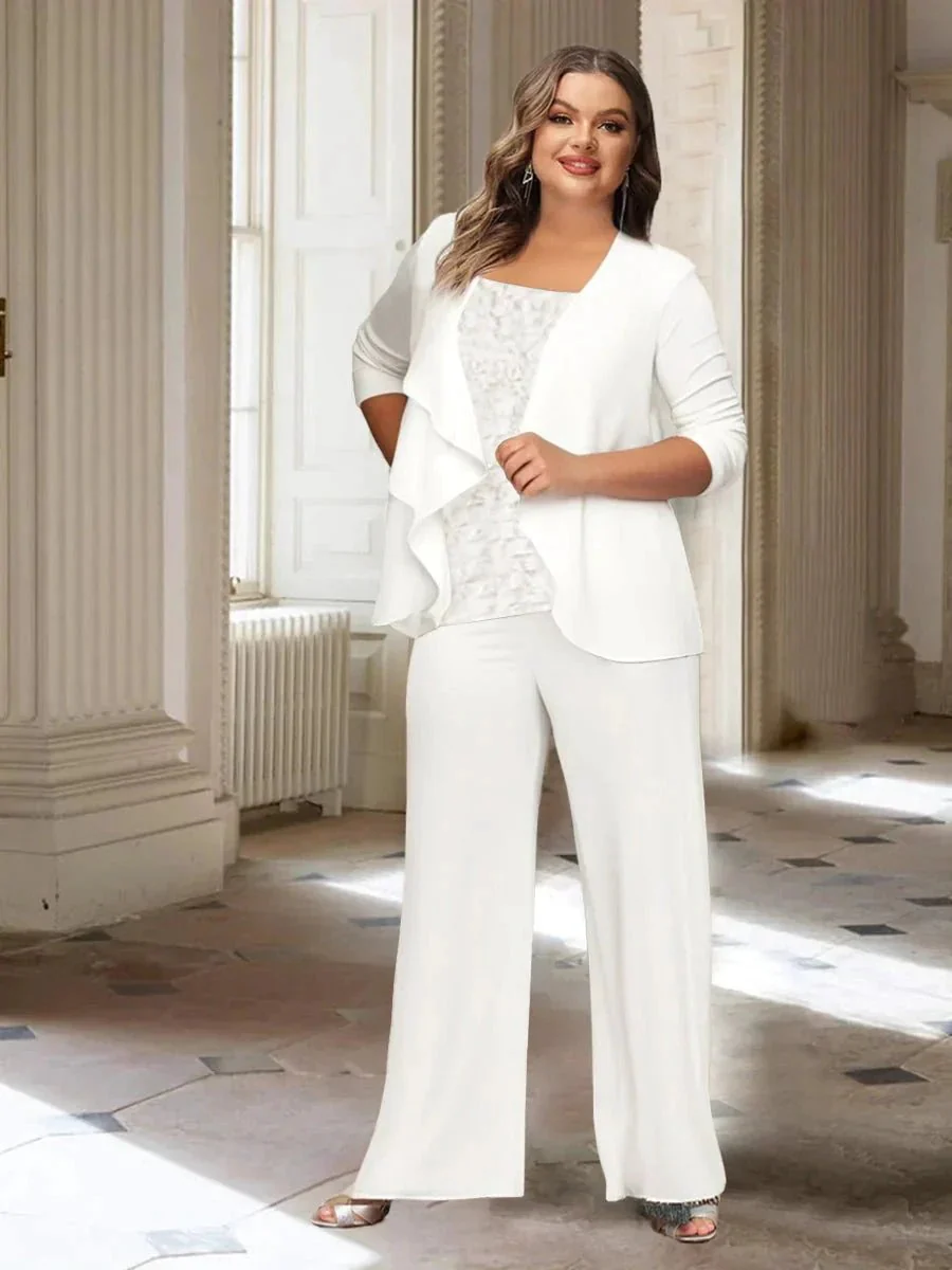 Chiffon Long Sleeves Mother of the Bride Pantsuits with Jacket - Image 2