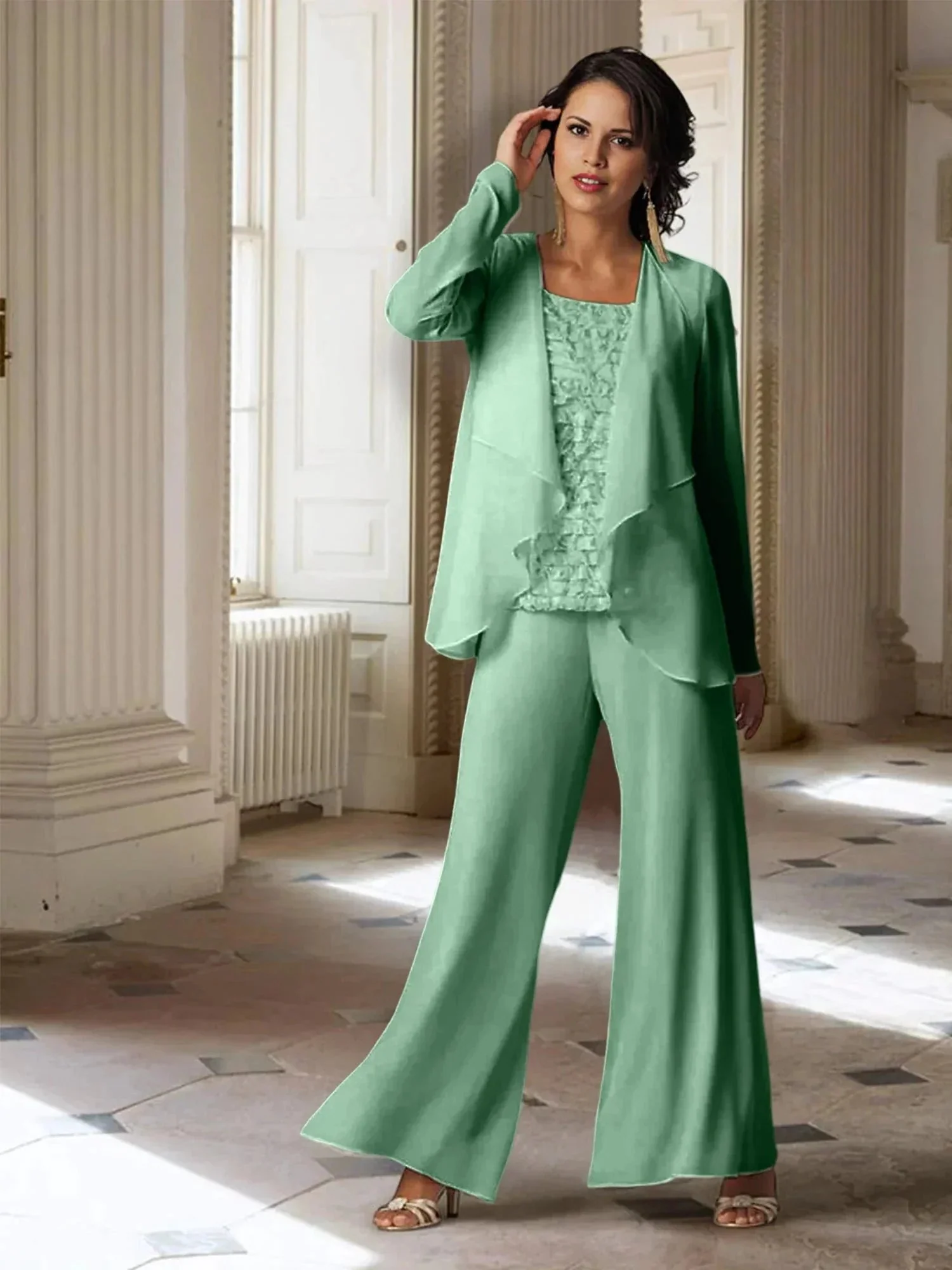 Chiffon Long Sleeves Mother of the Bride Pantsuits with Jacket - Image 20