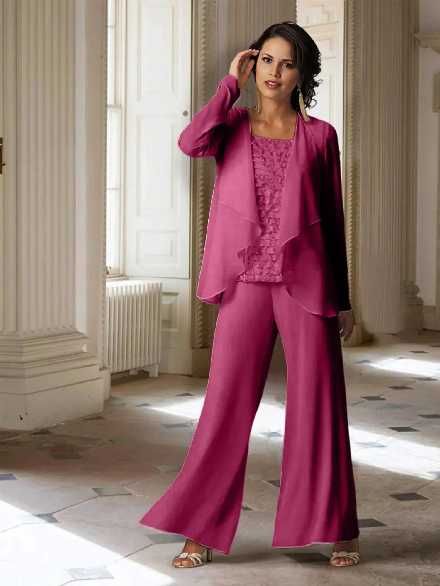 Chiffon Long Sleeves Mother of the Bride Pantsuits with Jacket - Image 21