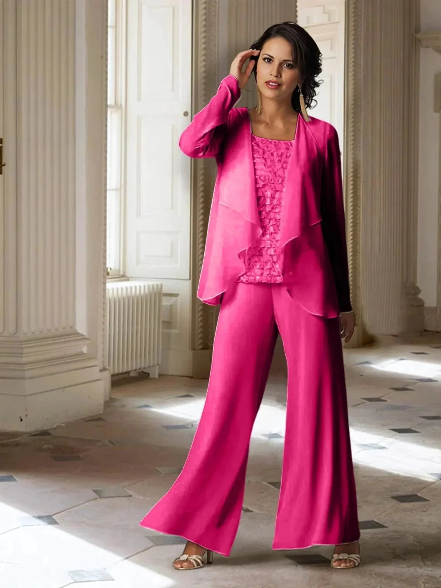 Chiffon Long Sleeves Mother of the Bride Pantsuits with Jacket - Image 22