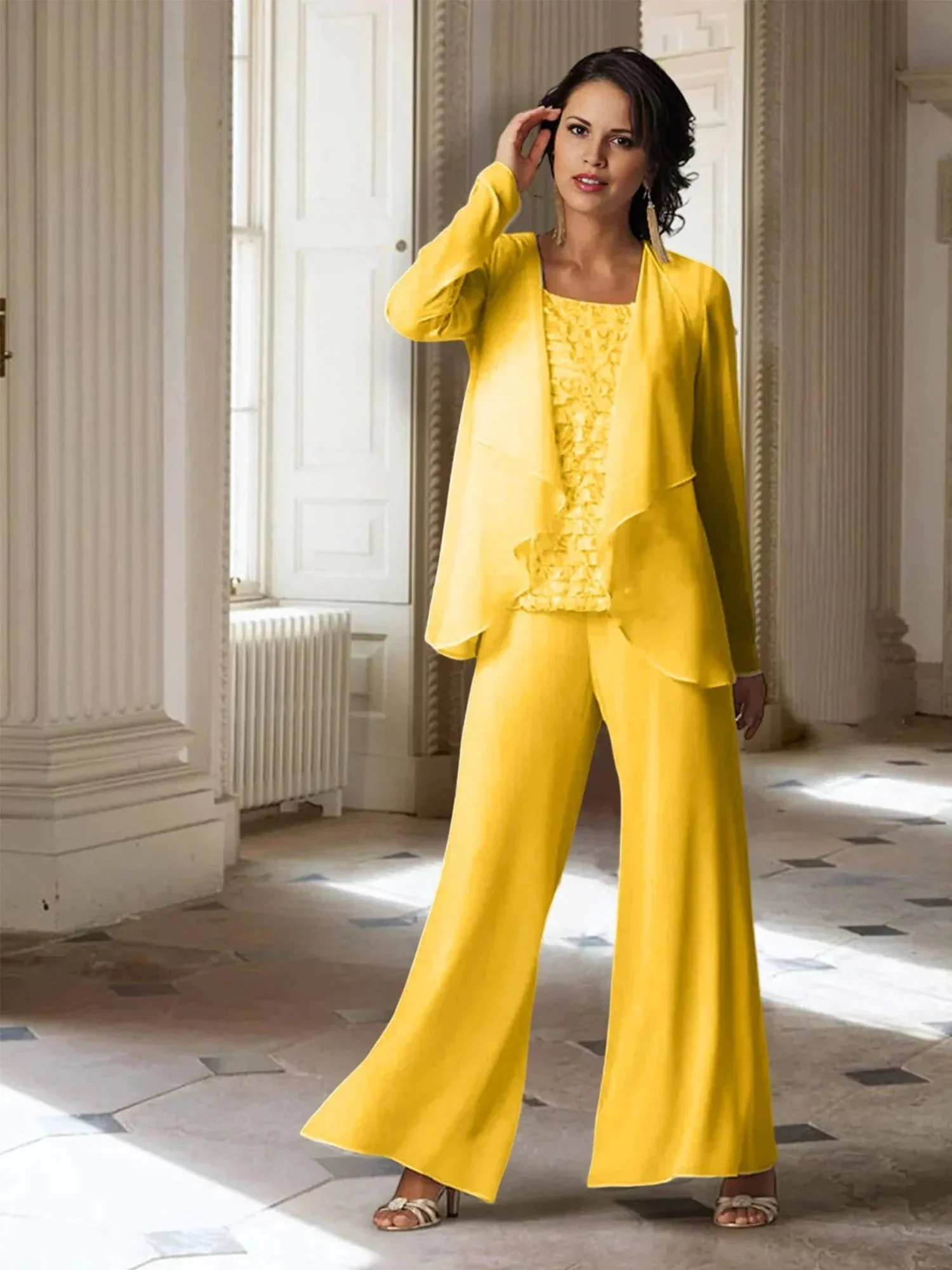 Chiffon Long Sleeves Mother of the Bride Pantsuits with Jacket - Image 23
