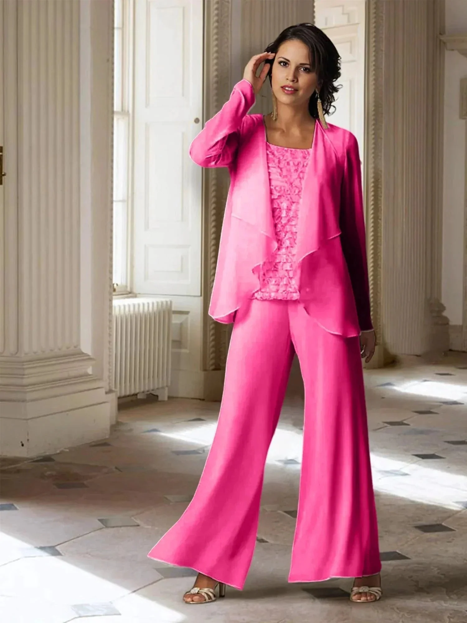 Chiffon Long Sleeves Mother of the Bride Pantsuits with Jacket - Image 27