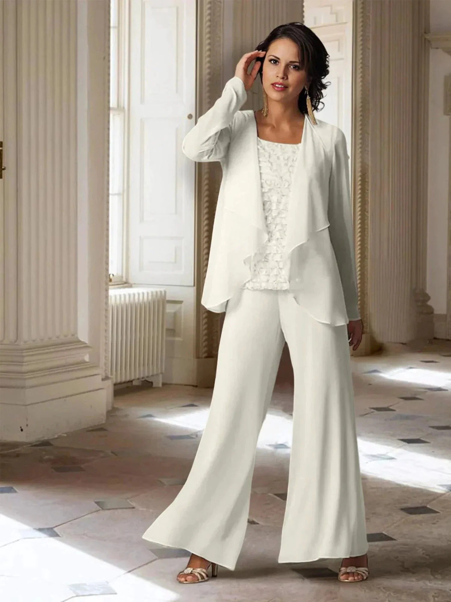 Chiffon Long Sleeves Mother of the Bride Pantsuits with Jacket - Image 28