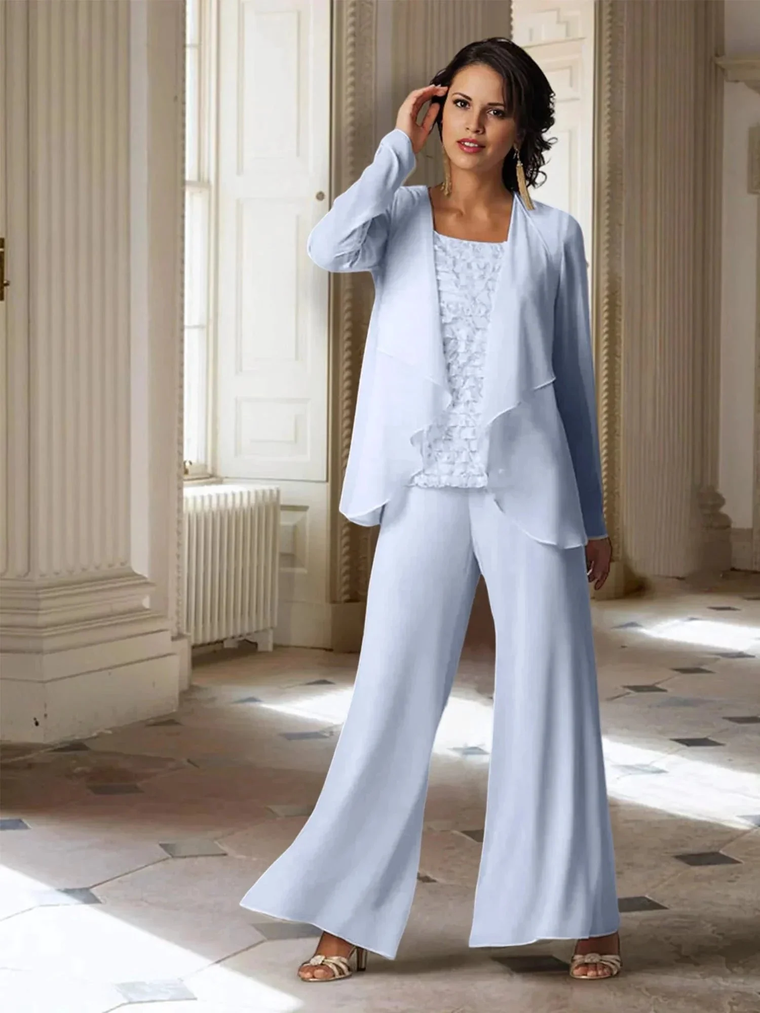Chiffon Long Sleeves Mother of the Bride Pantsuits with Jacket - Image 29