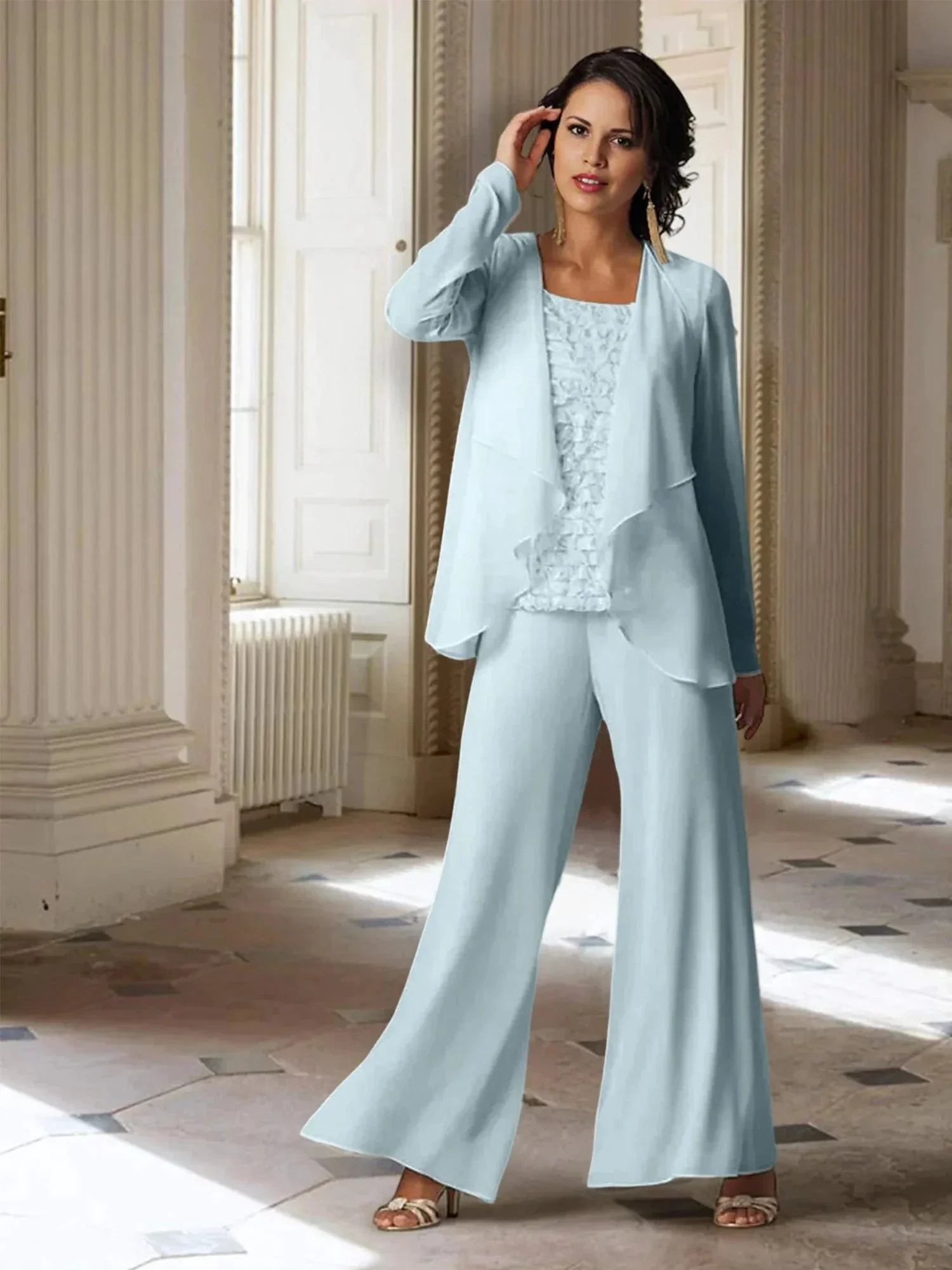 Chiffon Long Sleeves Mother of the Bride Pantsuits with Jacket - Image 30