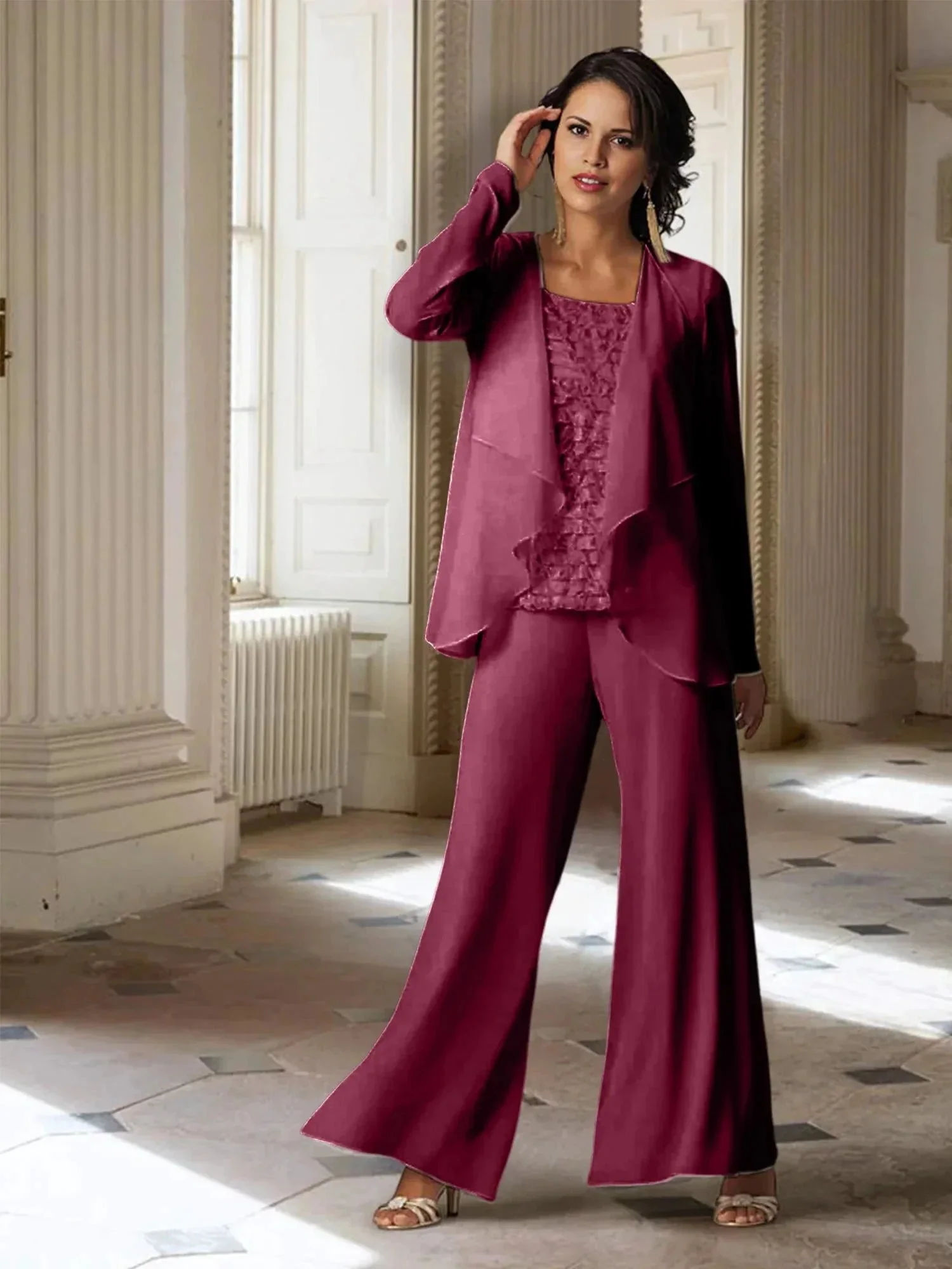 Chiffon Long Sleeves Mother of the Bride Pantsuits with Jacket - Image 31