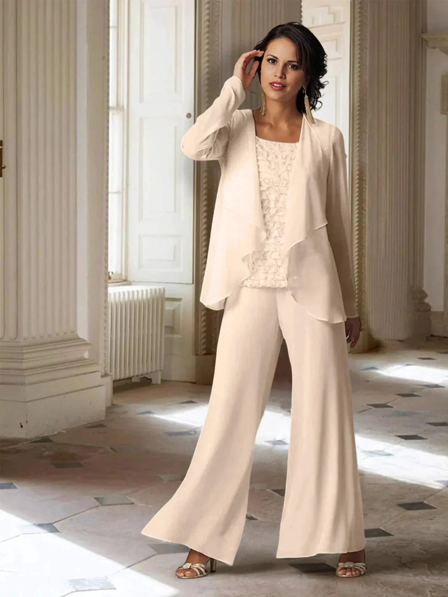 Chiffon Long Sleeves Mother of the Bride Pantsuits with Jacket - Image 32
