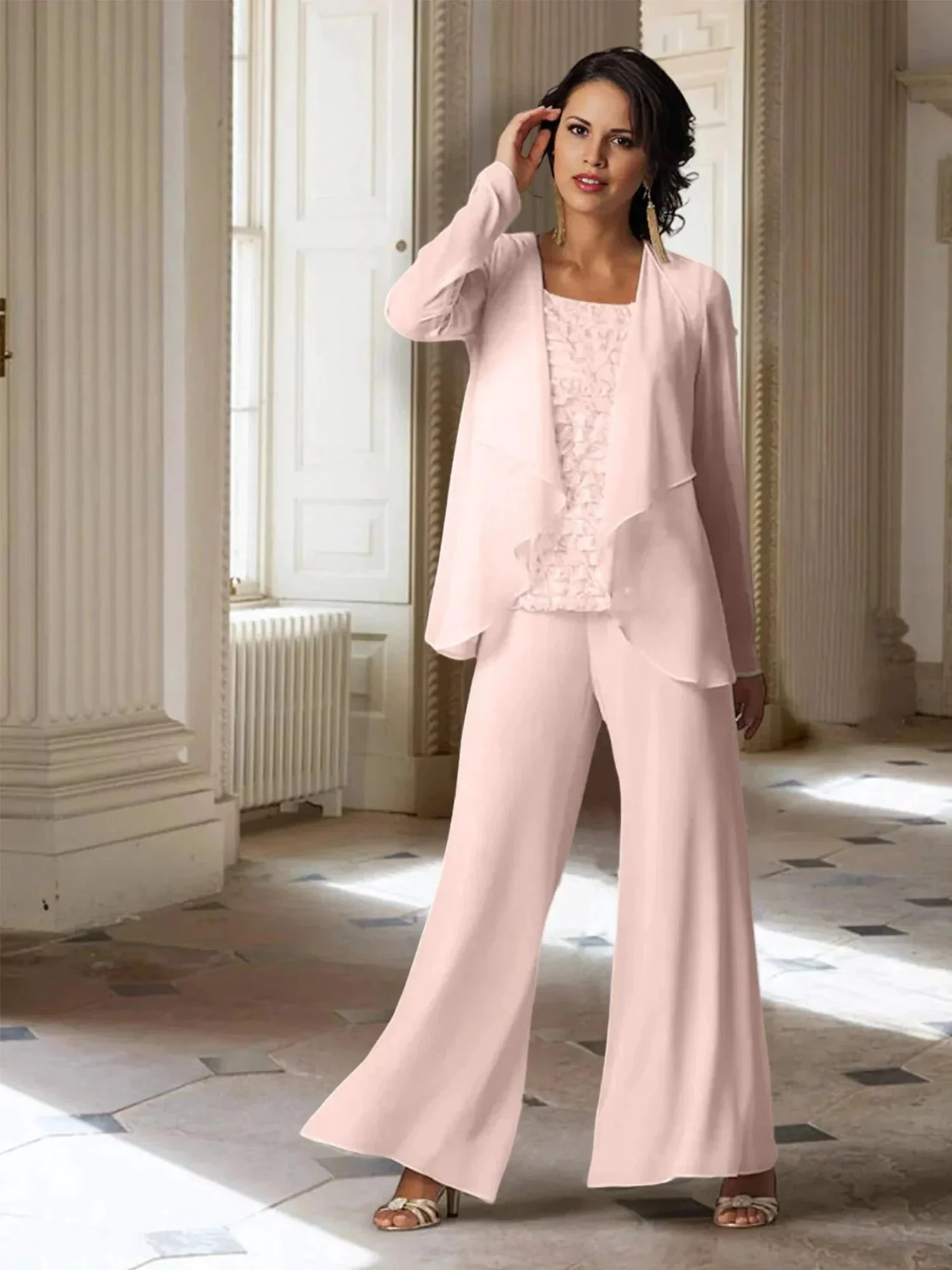 Chiffon Long Sleeves Mother of the Bride Pantsuits with Jacket - Image 33