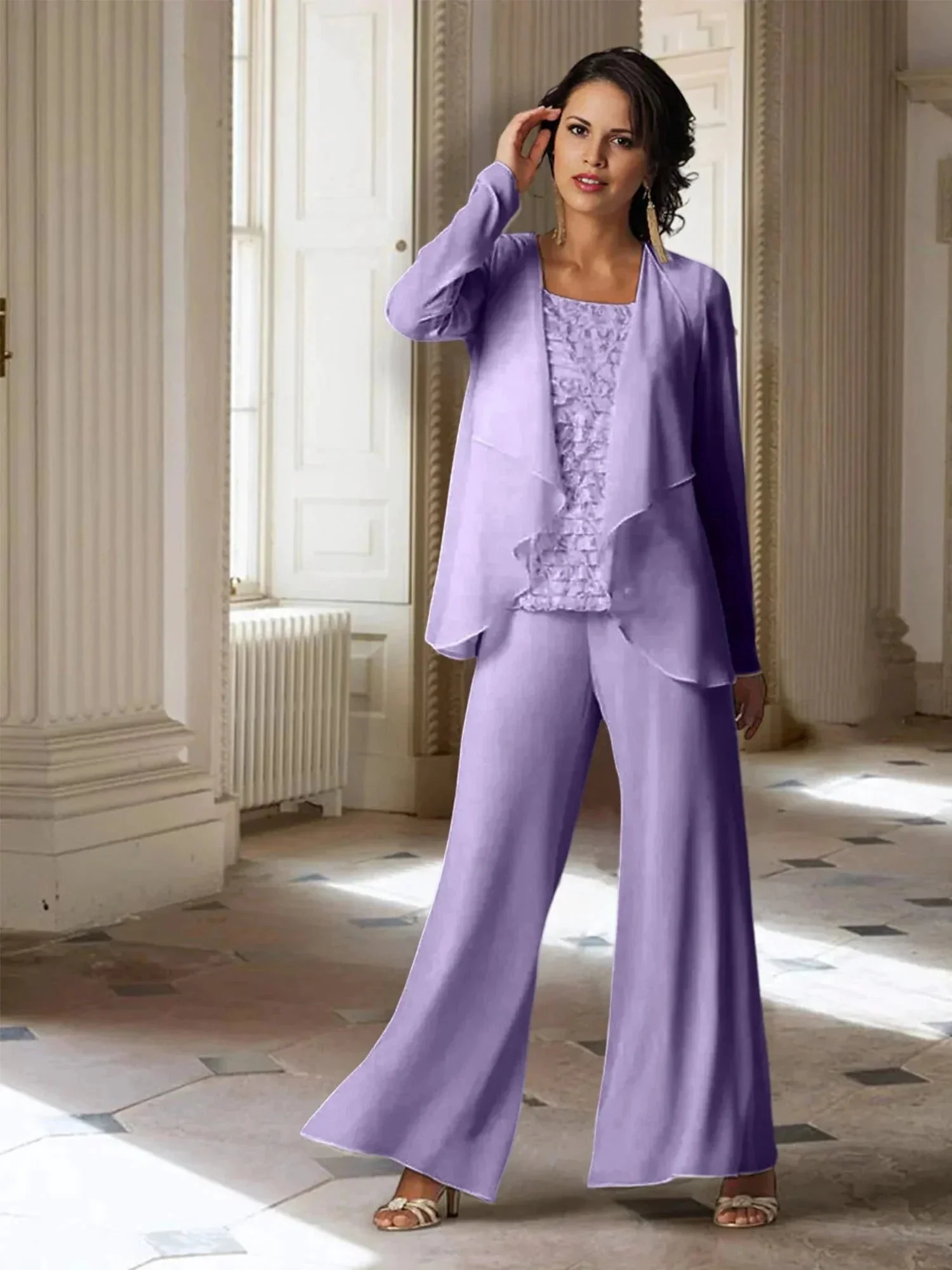 Chiffon Long Sleeves Mother of the Bride Pantsuits with Jacket - Image 34
