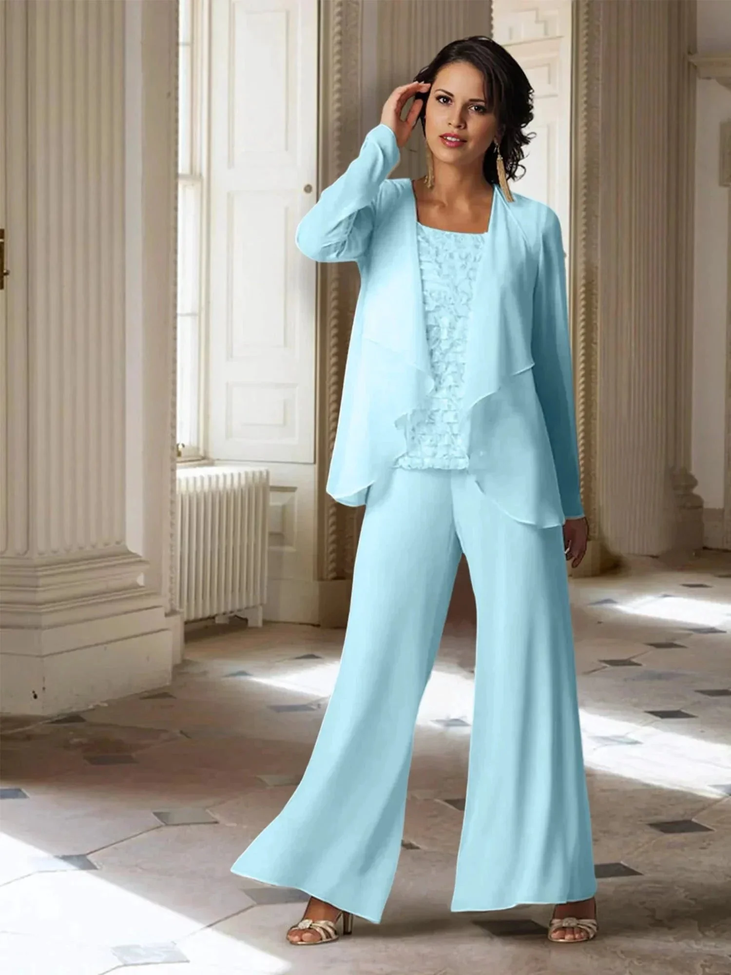 Chiffon Long Sleeves Mother of the Bride Pantsuits with Jacket - Image 36