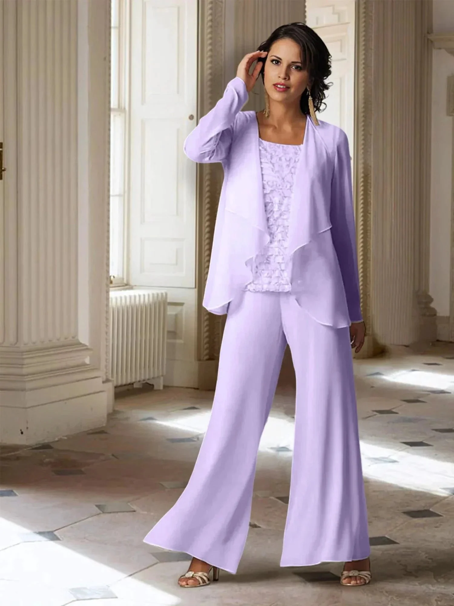 Chiffon Long Sleeves Mother of the Bride Pantsuits with Jacket - Image 37