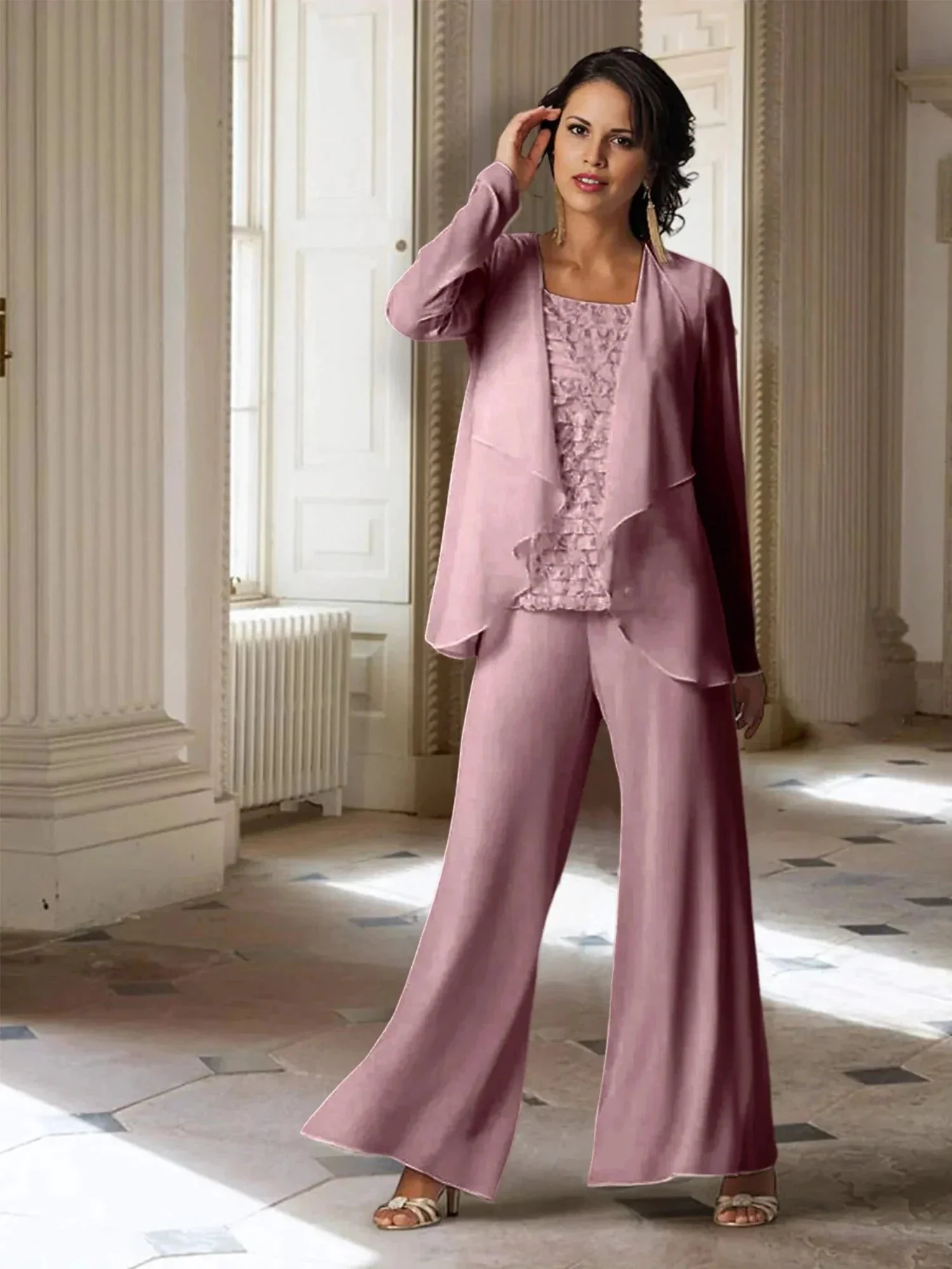 Chiffon Long Sleeves Mother of the Bride Pantsuits with Jacket - Image 38