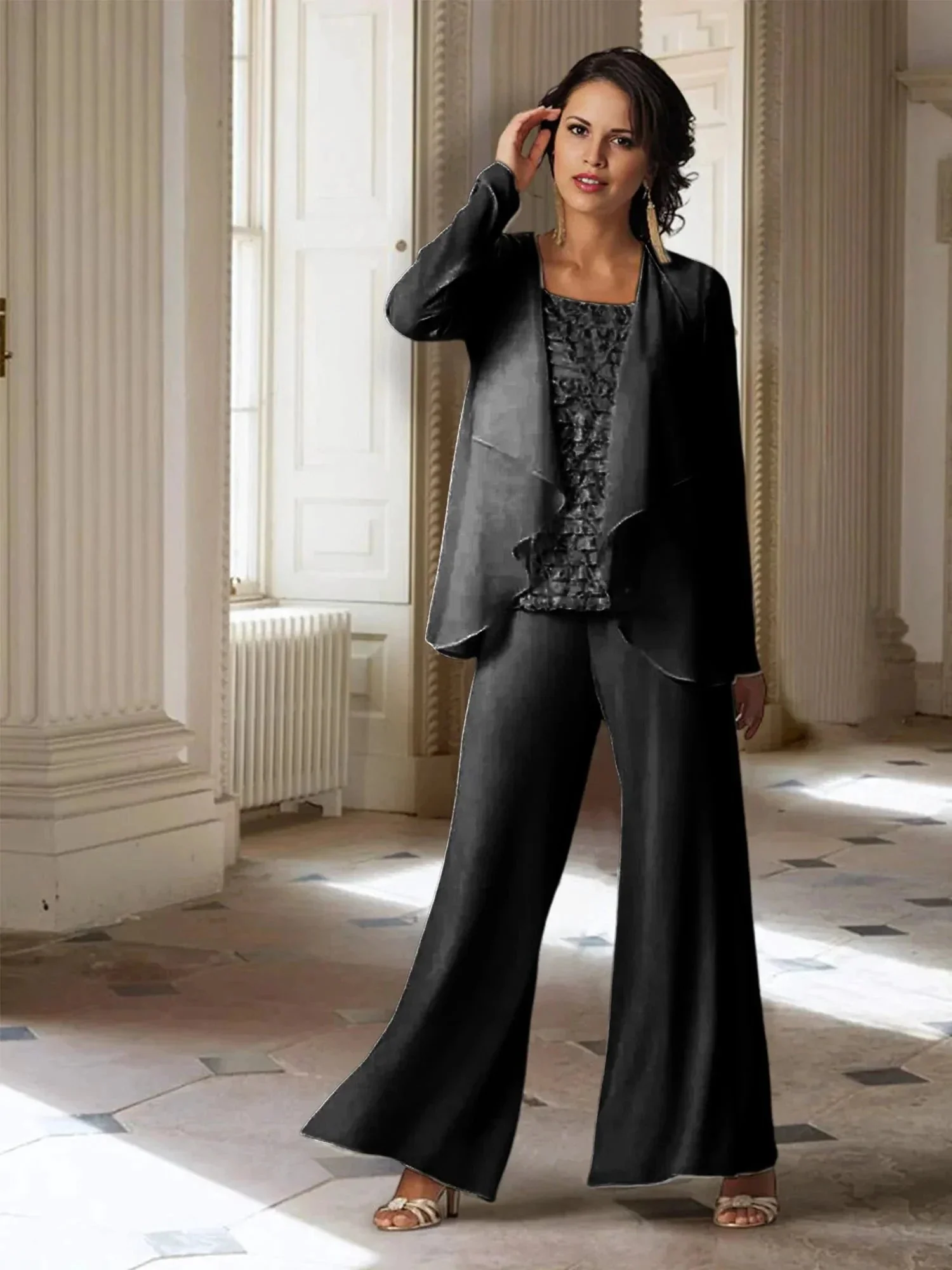 Chiffon Long Sleeves Mother of the Bride Pantsuits with Jacket - Image 4