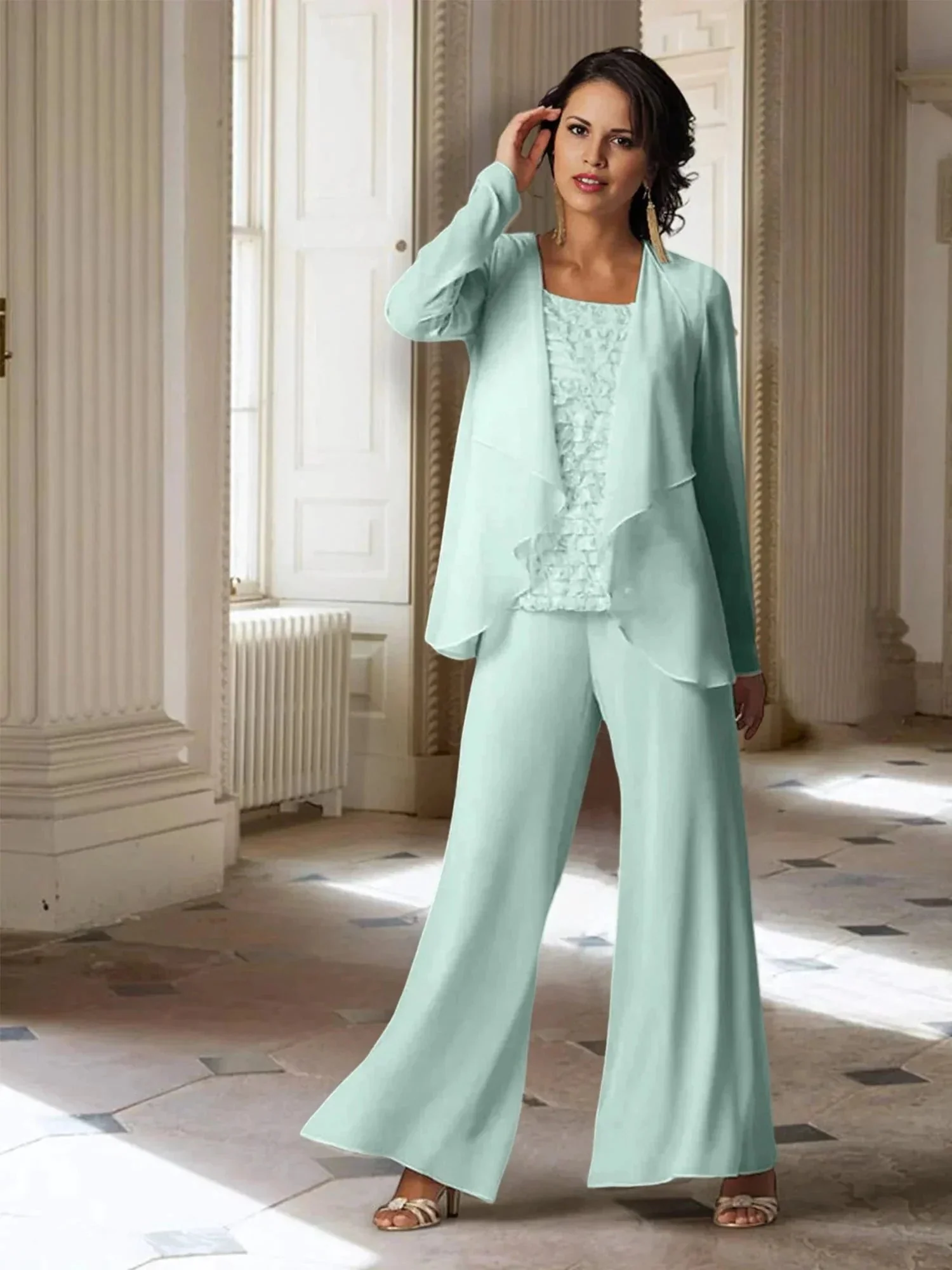 Chiffon Long Sleeves Mother of the Bride Pantsuits with Jacket - Image 40