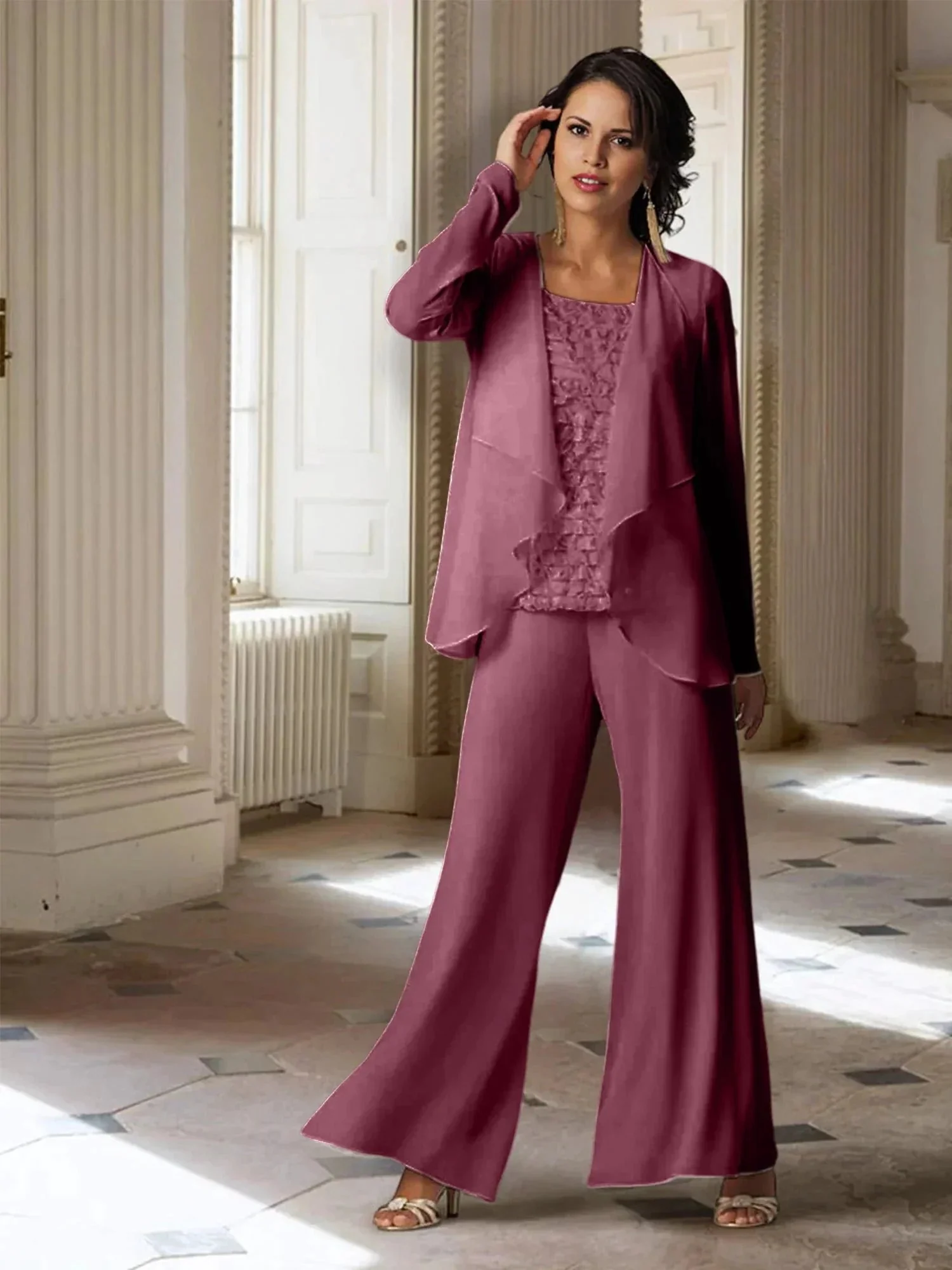 Chiffon Long Sleeves Mother of the Bride Pantsuits with Jacket - Image 41