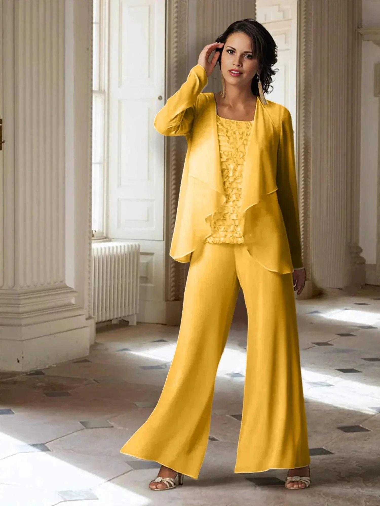 Chiffon Long Sleeves Mother of the Bride Pantsuits with Jacket - Image 42