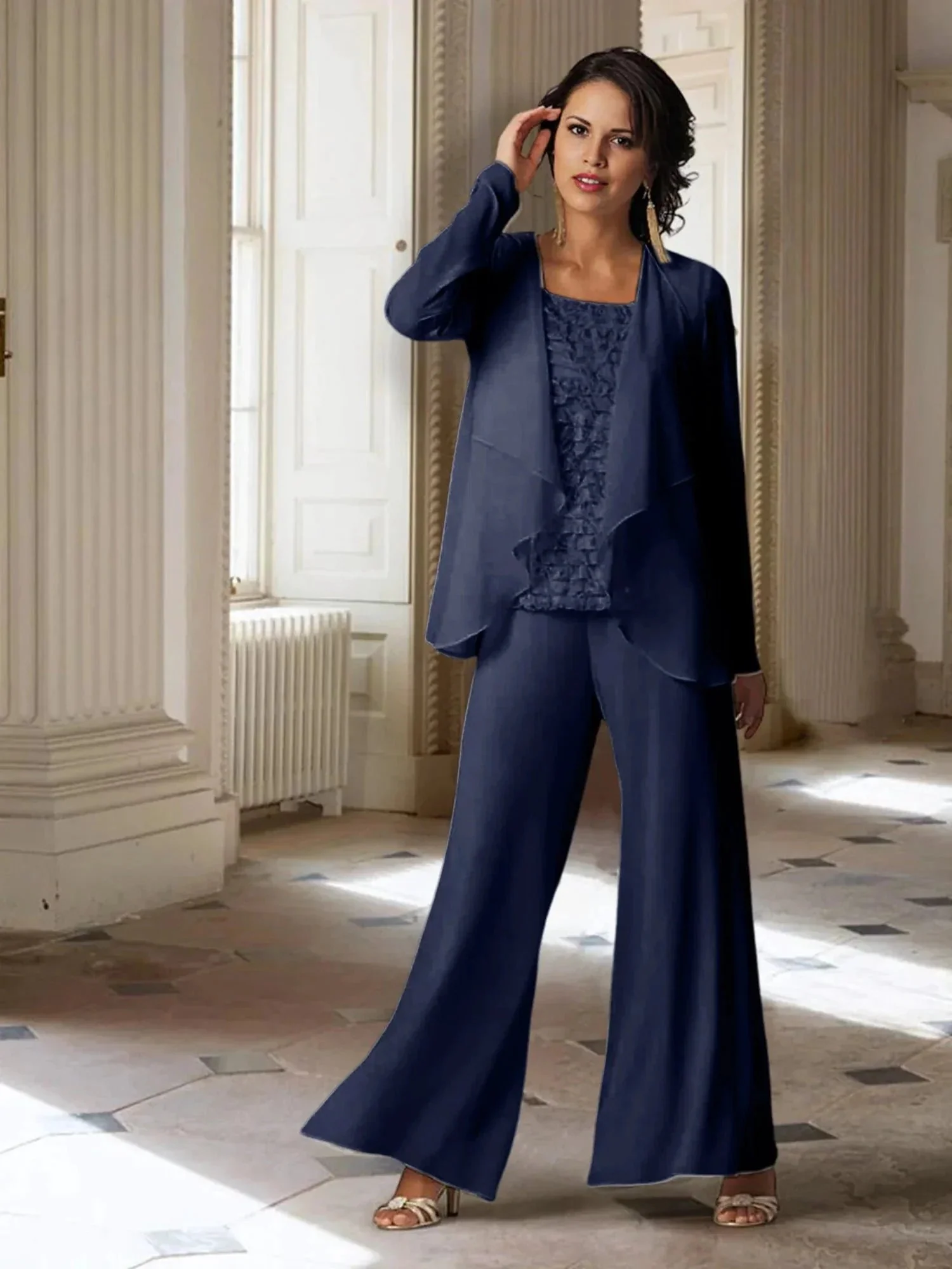 Chiffon Long Sleeves Mother of the Bride Pantsuits with Jacket - Image 43
