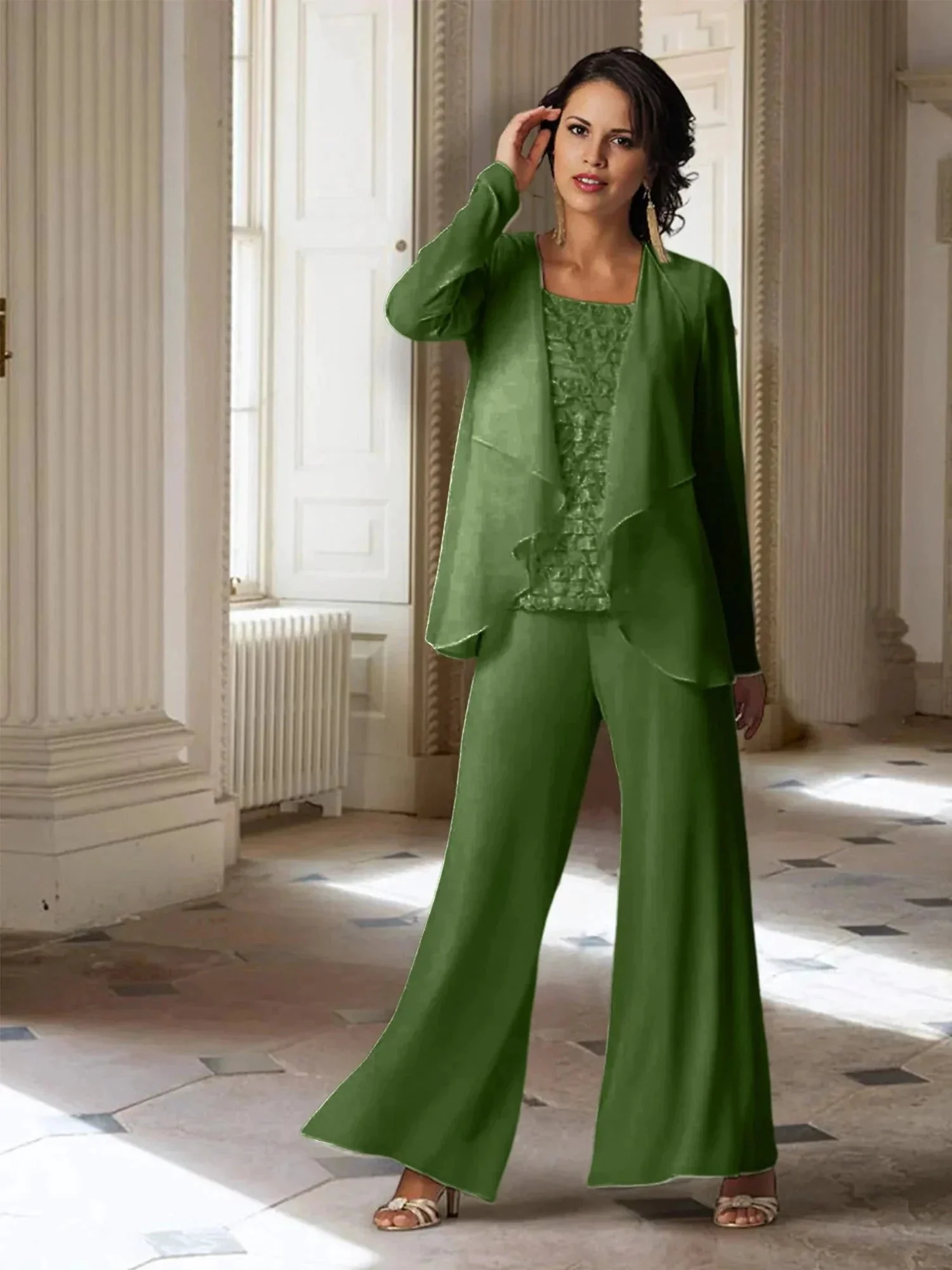 Chiffon Long Sleeves Mother of the Bride Pantsuits with Jacket - Image 46
