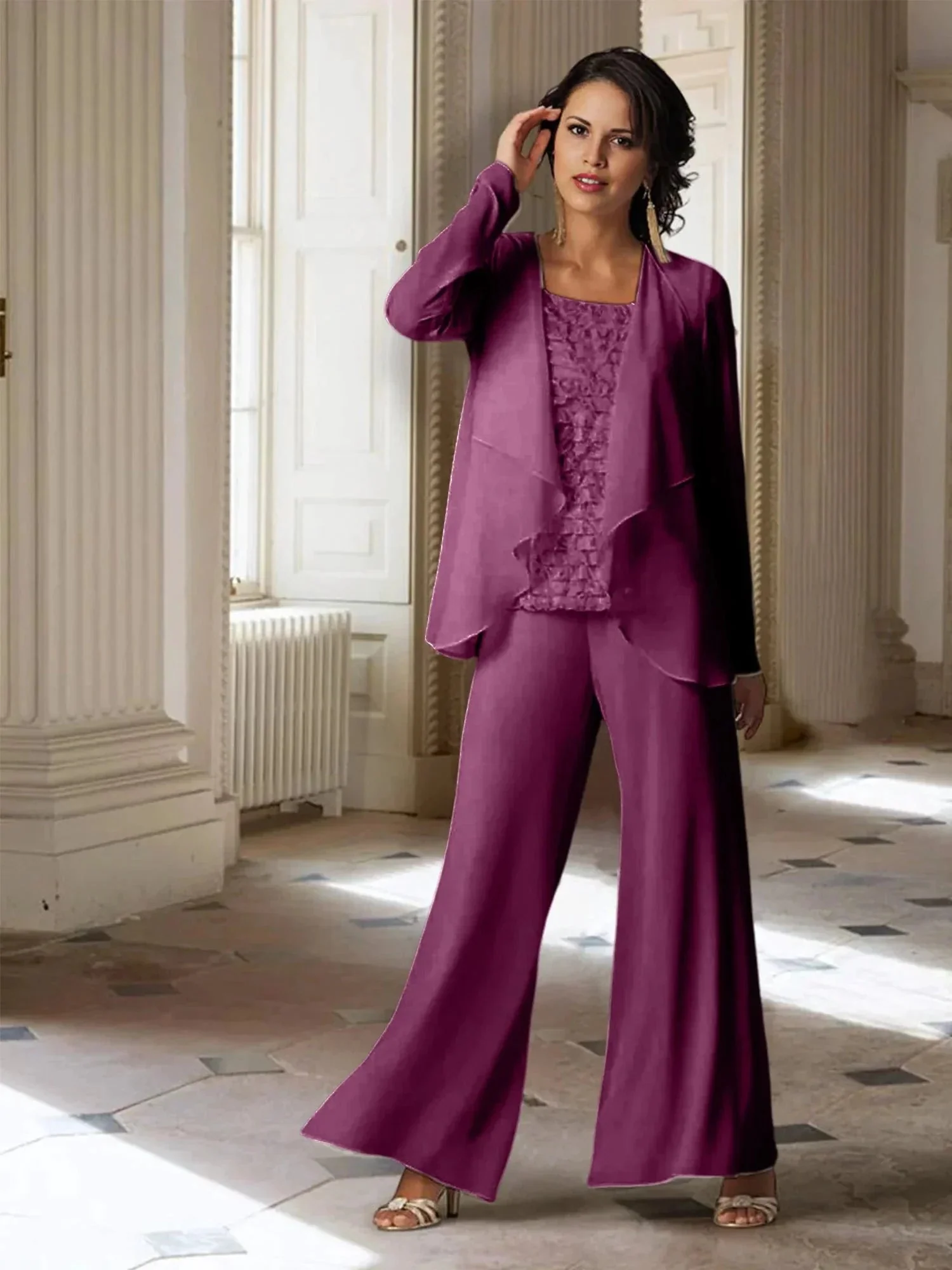 Chiffon Long Sleeves Mother of the Bride Pantsuits with Jacket - Image 48