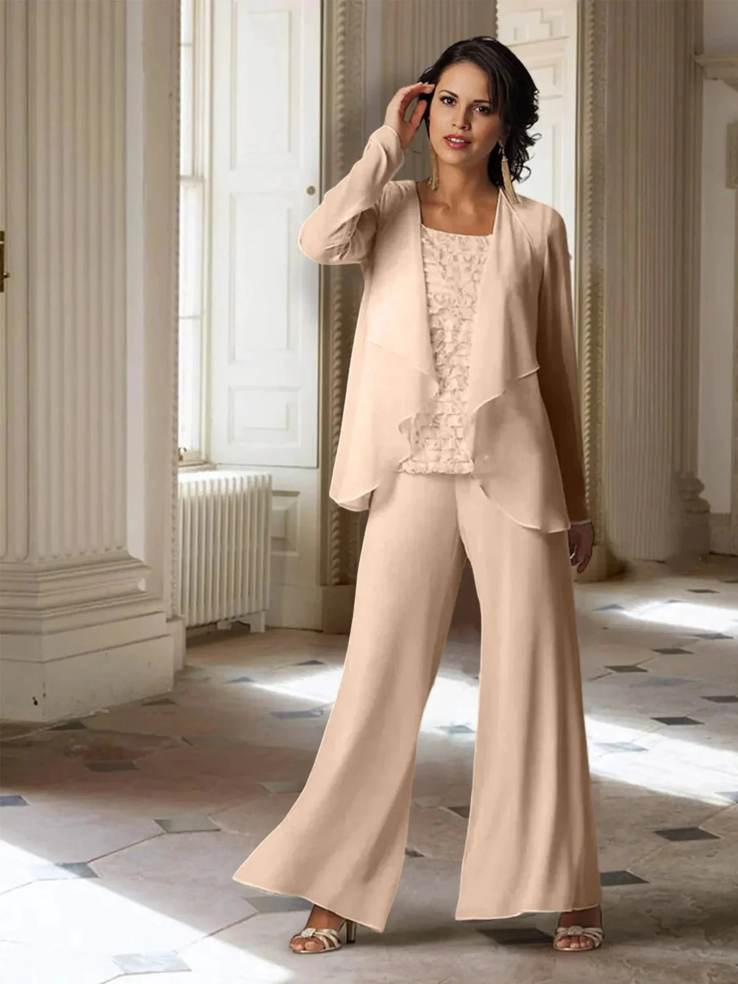 Chiffon Long Sleeves Mother of the Bride Pantsuits with Jacket - Image 49