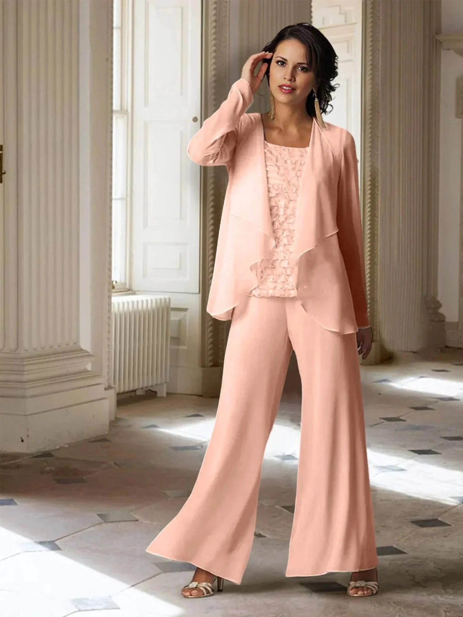 Chiffon Long Sleeves Mother of the Bride Pantsuits with Jacket - Image 5