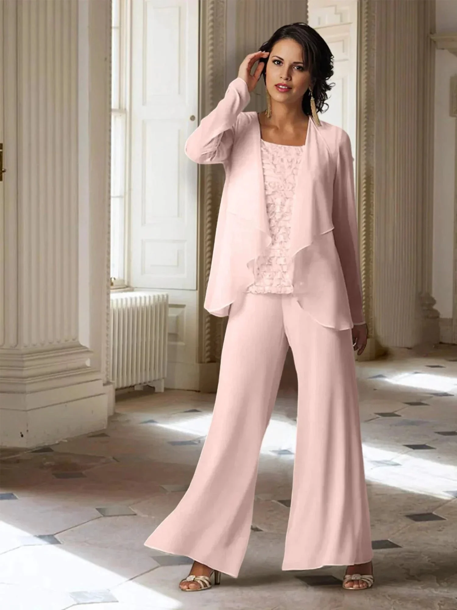 Chiffon Long Sleeves Mother of the Bride Pantsuits with Jacket - Image 51