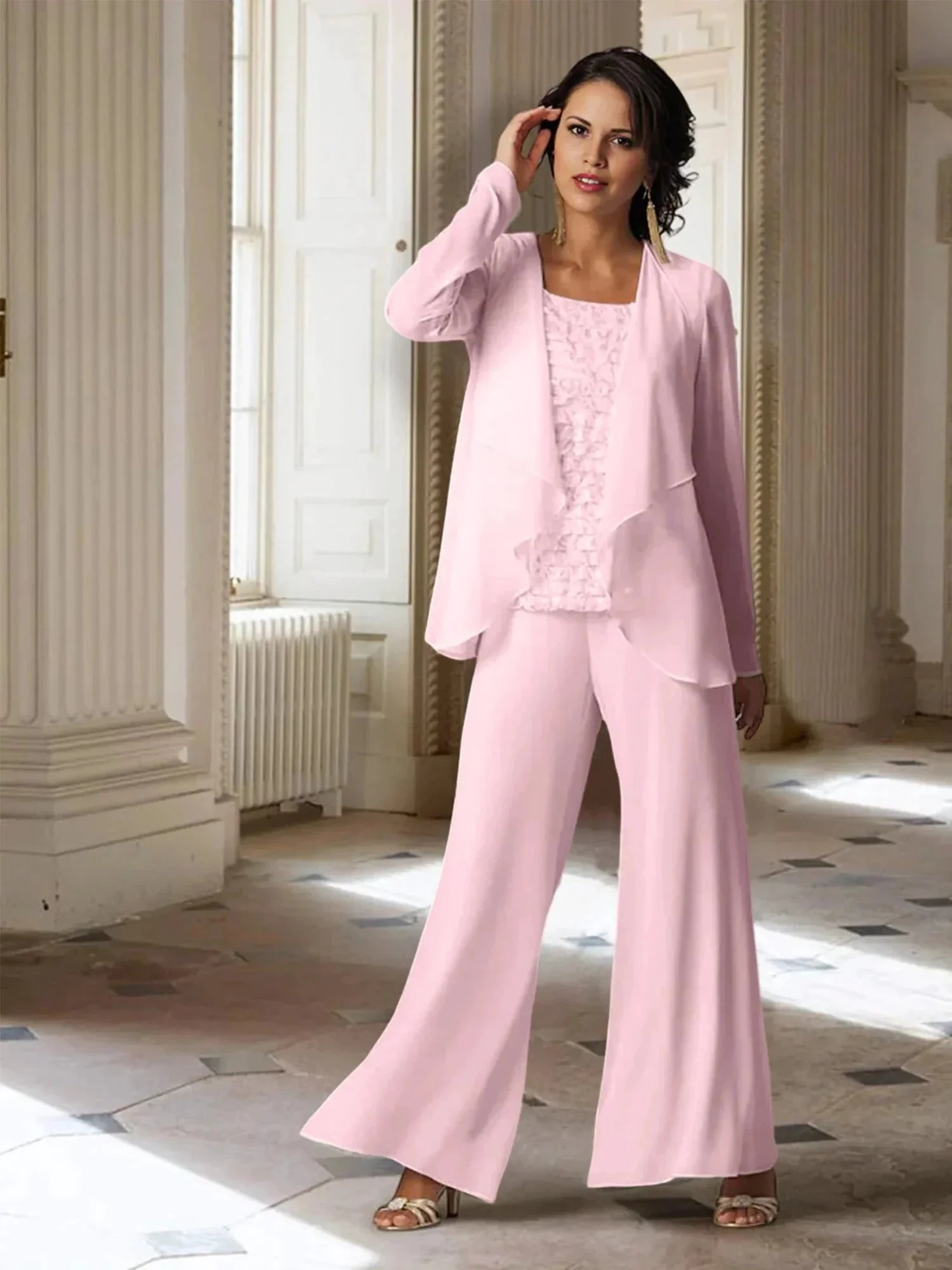 Chiffon Long Sleeves Mother of the Bride Pantsuits with Jacket - Image 52