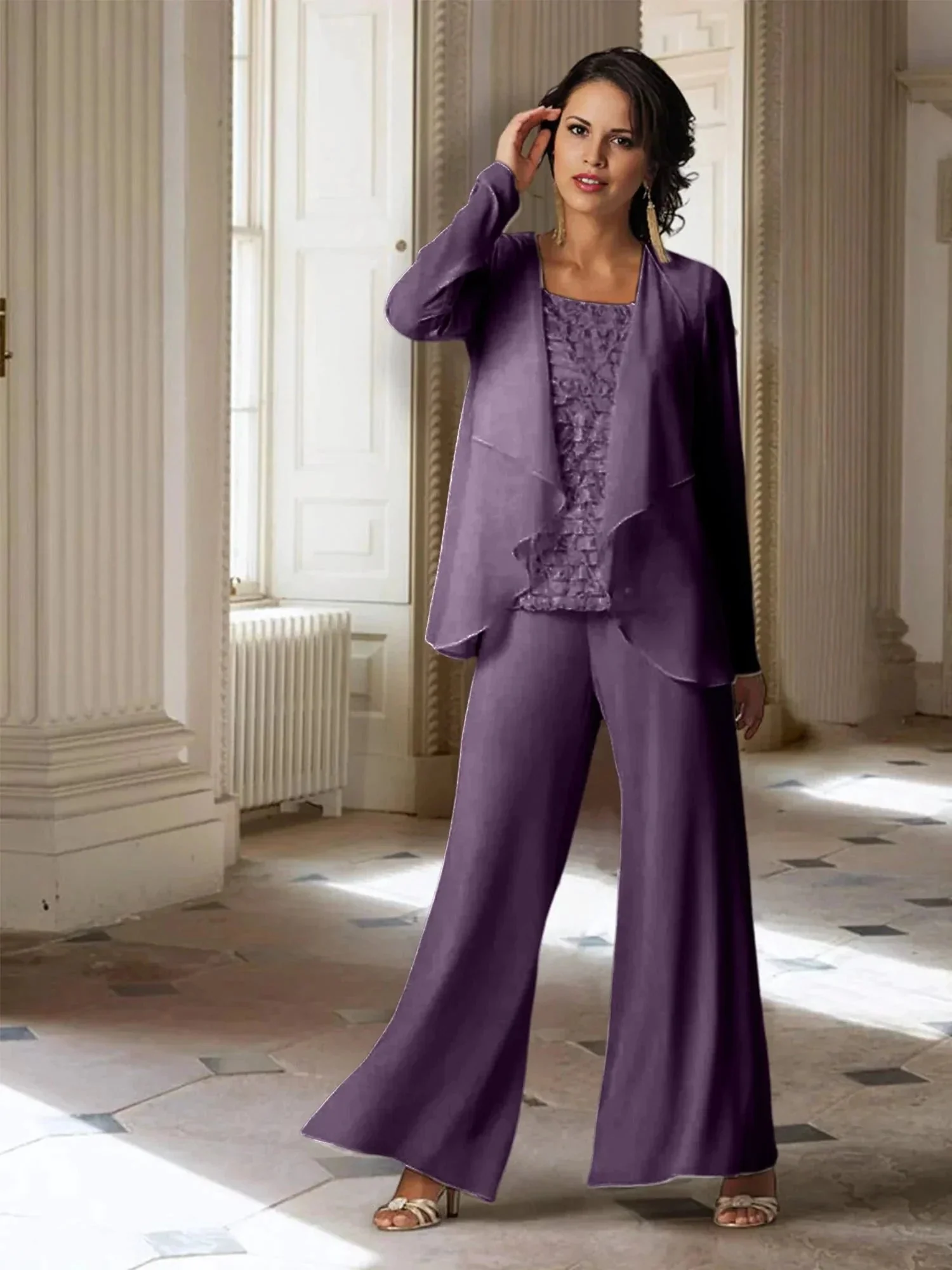 Chiffon Long Sleeves Mother of the Bride Pantsuits with Jacket - Image 53