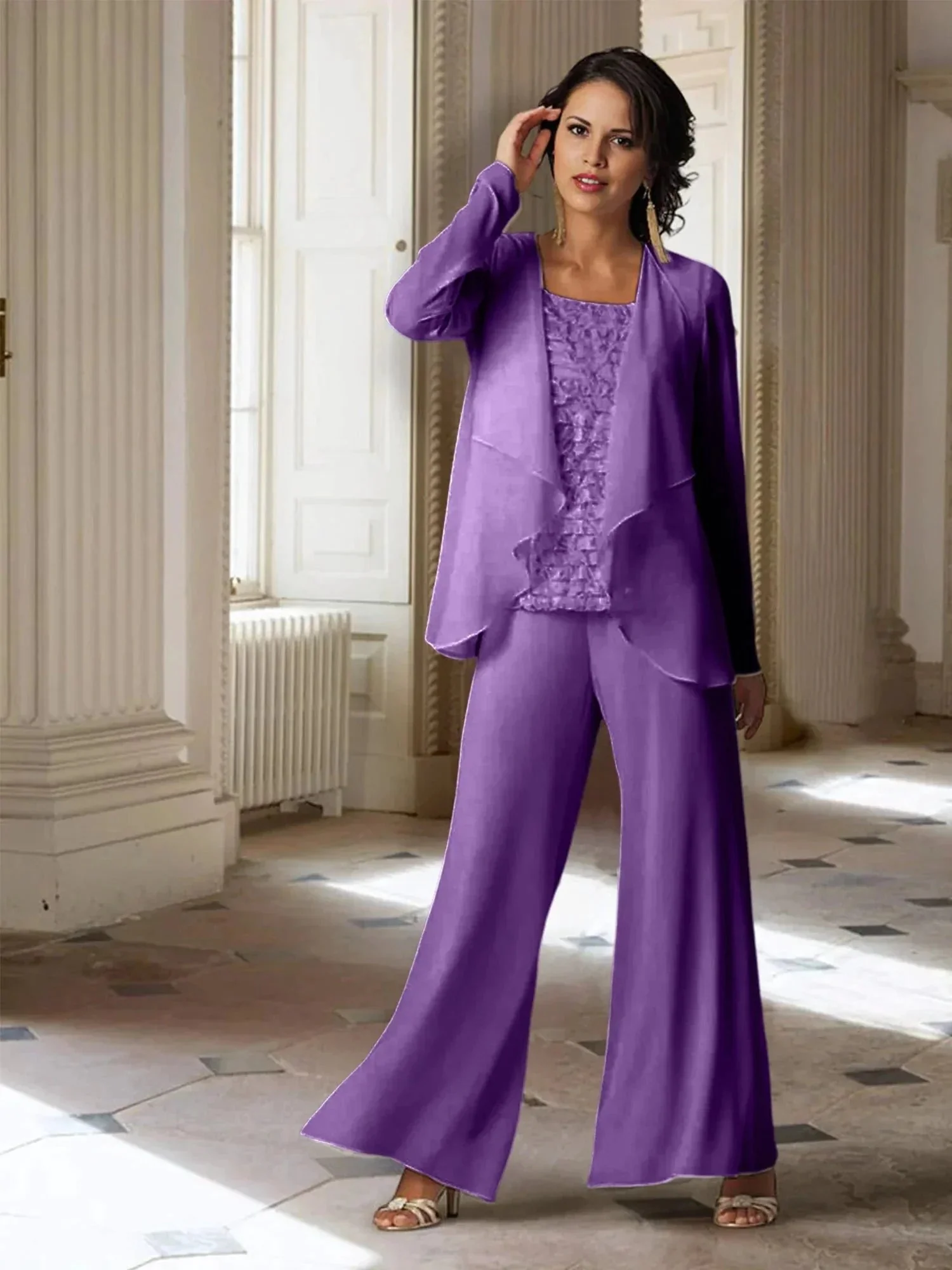 Chiffon Long Sleeves Mother of the Bride Pantsuits with Jacket - Image 54