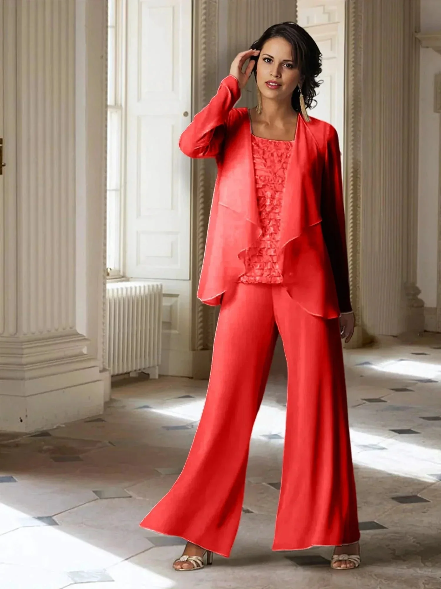 Chiffon Long Sleeves Mother of the Bride Pantsuits with Jacket - Image 55