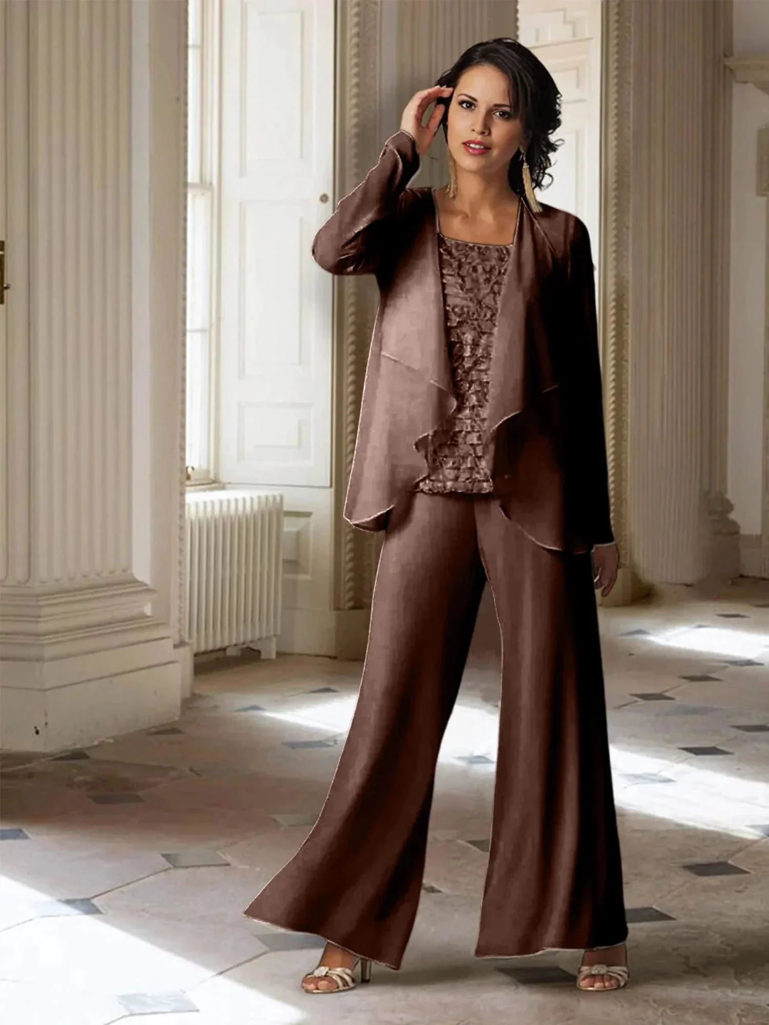 Chiffon Long Sleeves Mother of the Bride Pantsuits with Jacket - Image 6