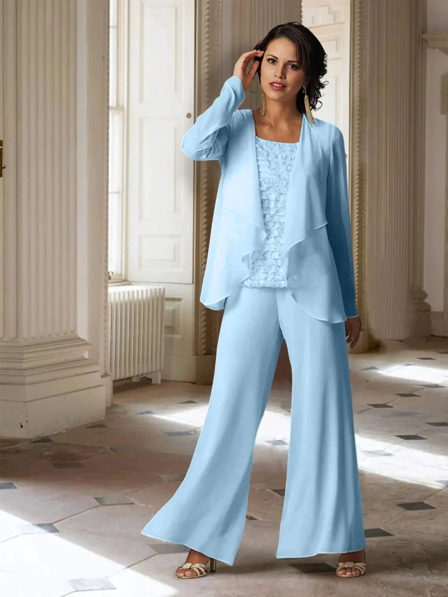 Chiffon Long Sleeves Mother of the Bride Pantsuits with Jacket - Image 62