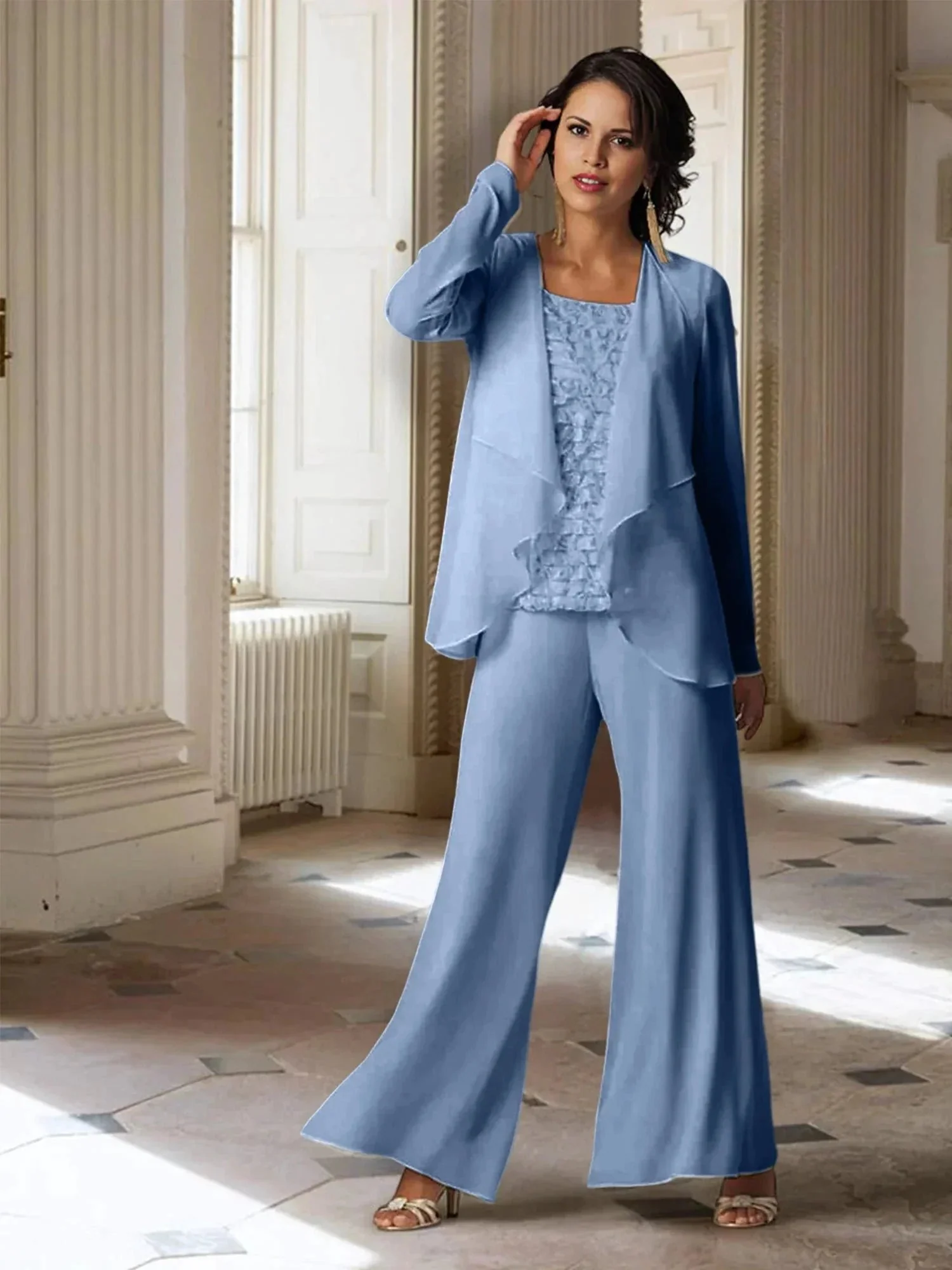 Chiffon Long Sleeves Mother of the Bride Pantsuits with Jacket - Image 64