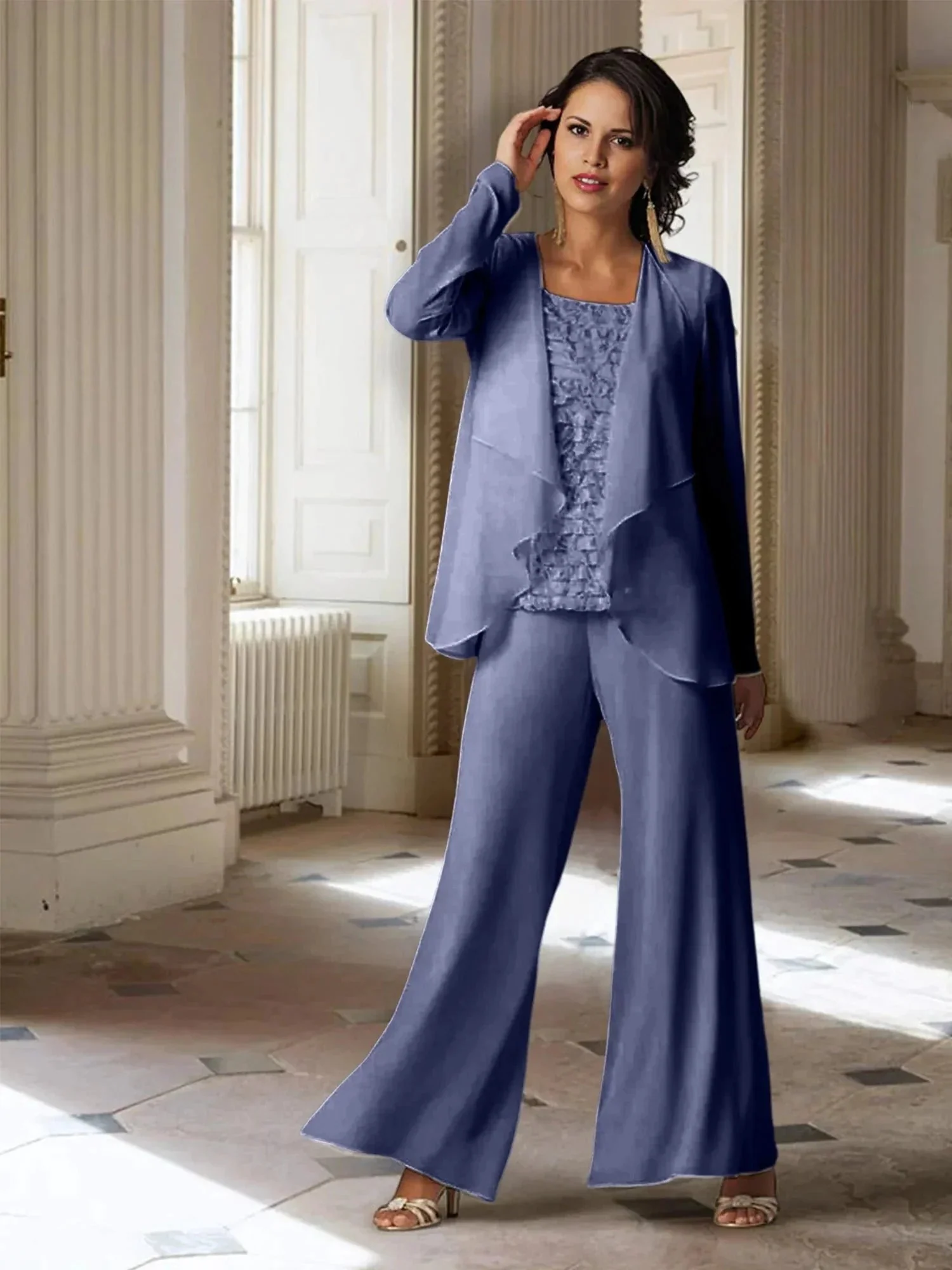 Chiffon Long Sleeves Mother of the Bride Pantsuits with Jacket - Image 65
