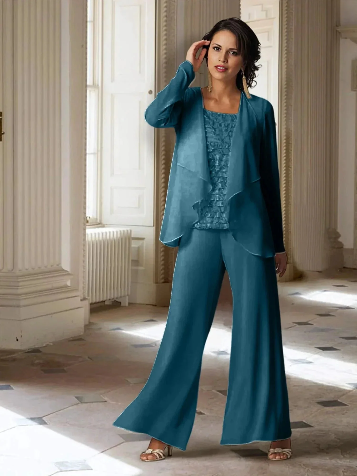 Chiffon Long Sleeves Mother of the Bride Pantsuits with Jacket - Image 67