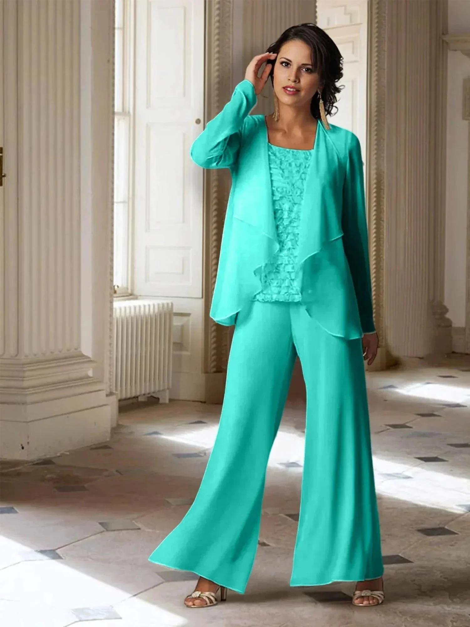 Chiffon Long Sleeves Mother of the Bride Pantsuits with Jacket - Image 68